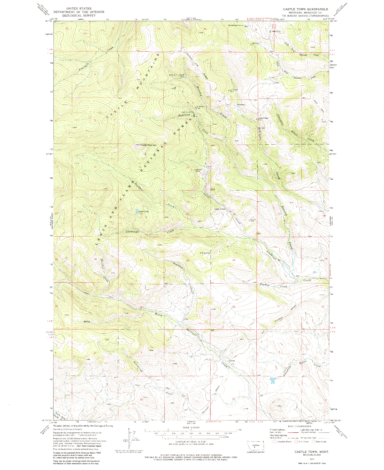 USGS 1:24000-SCALE QUADRANGLE FOR CASTLE TOWN, MT 1972