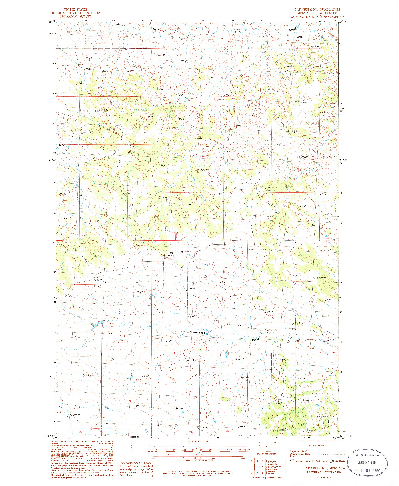 USGS 1:24000-SCALE QUADRANGLE FOR CAT CREEK NW, MT 1986