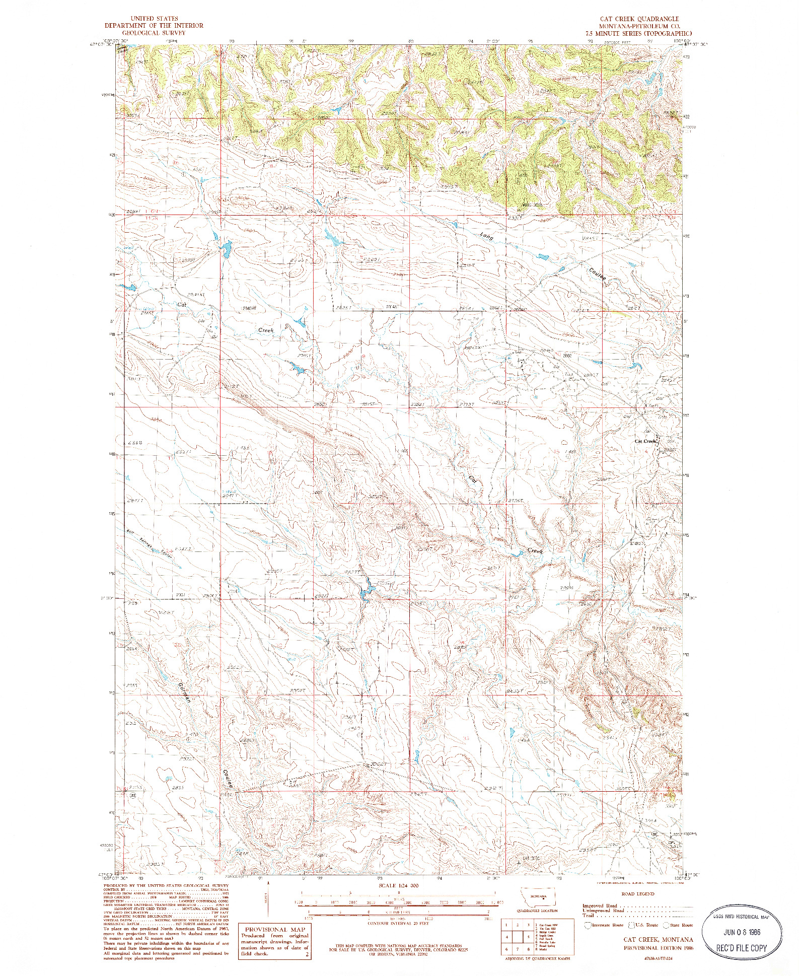 USGS 1:24000-SCALE QUADRANGLE FOR CAT CREEK, MT 1986