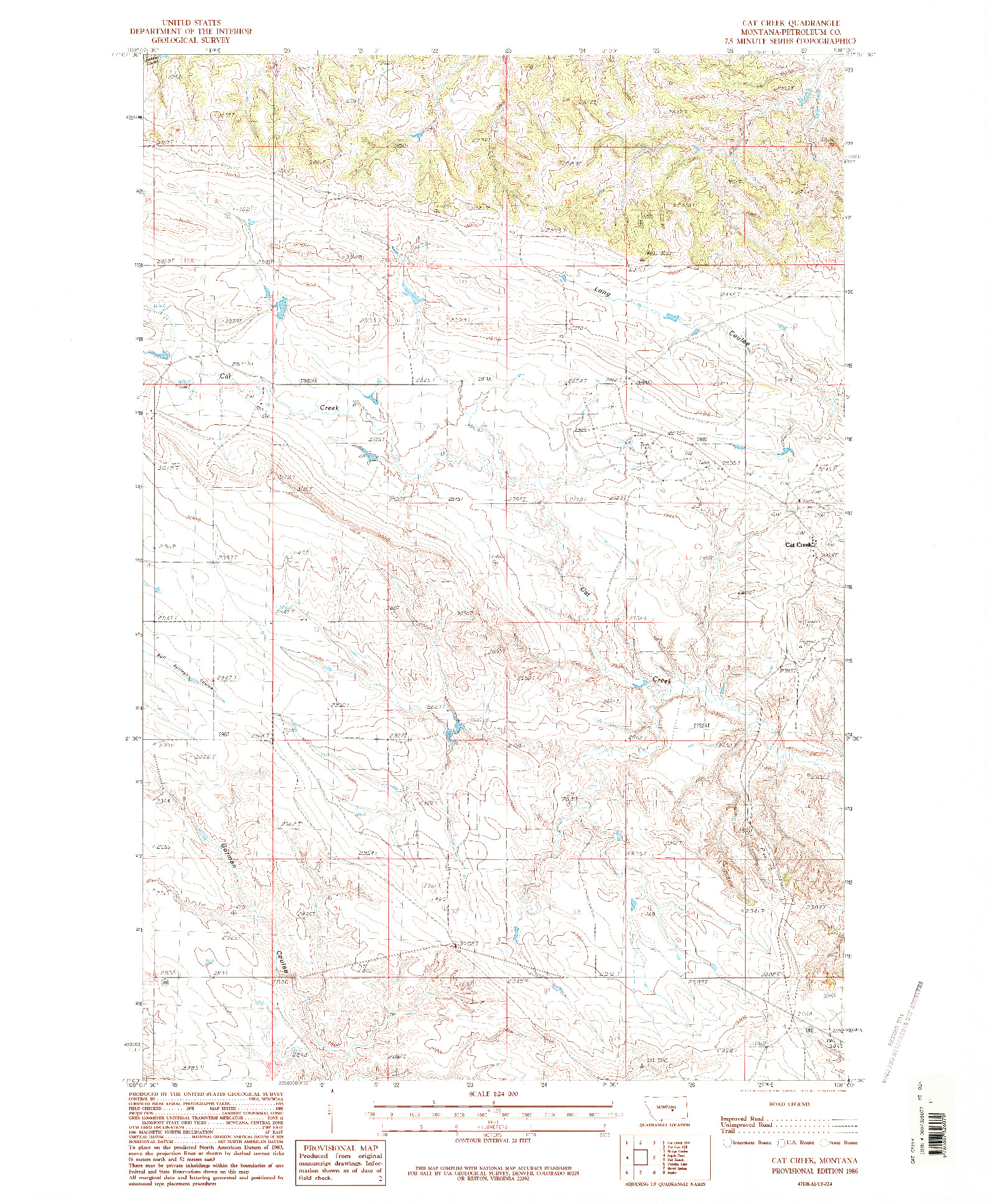 USGS 1:24000-SCALE QUADRANGLE FOR CAT CREEK, MT 1986