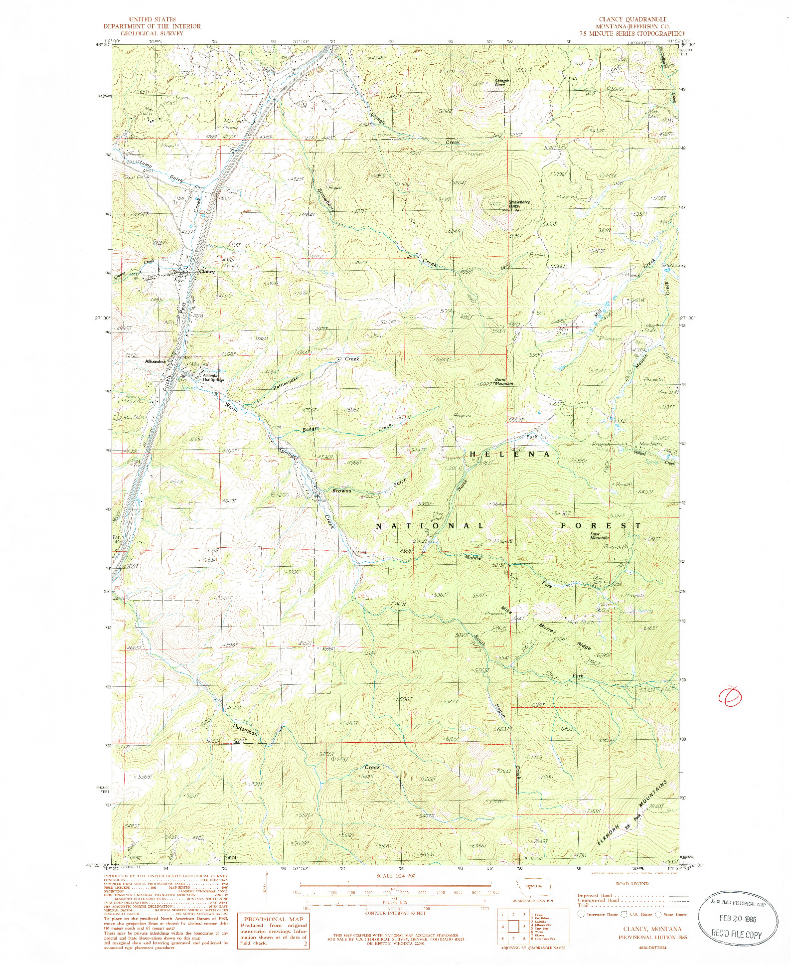 USGS 1:24000-SCALE QUADRANGLE FOR CLANCY, MT 1985