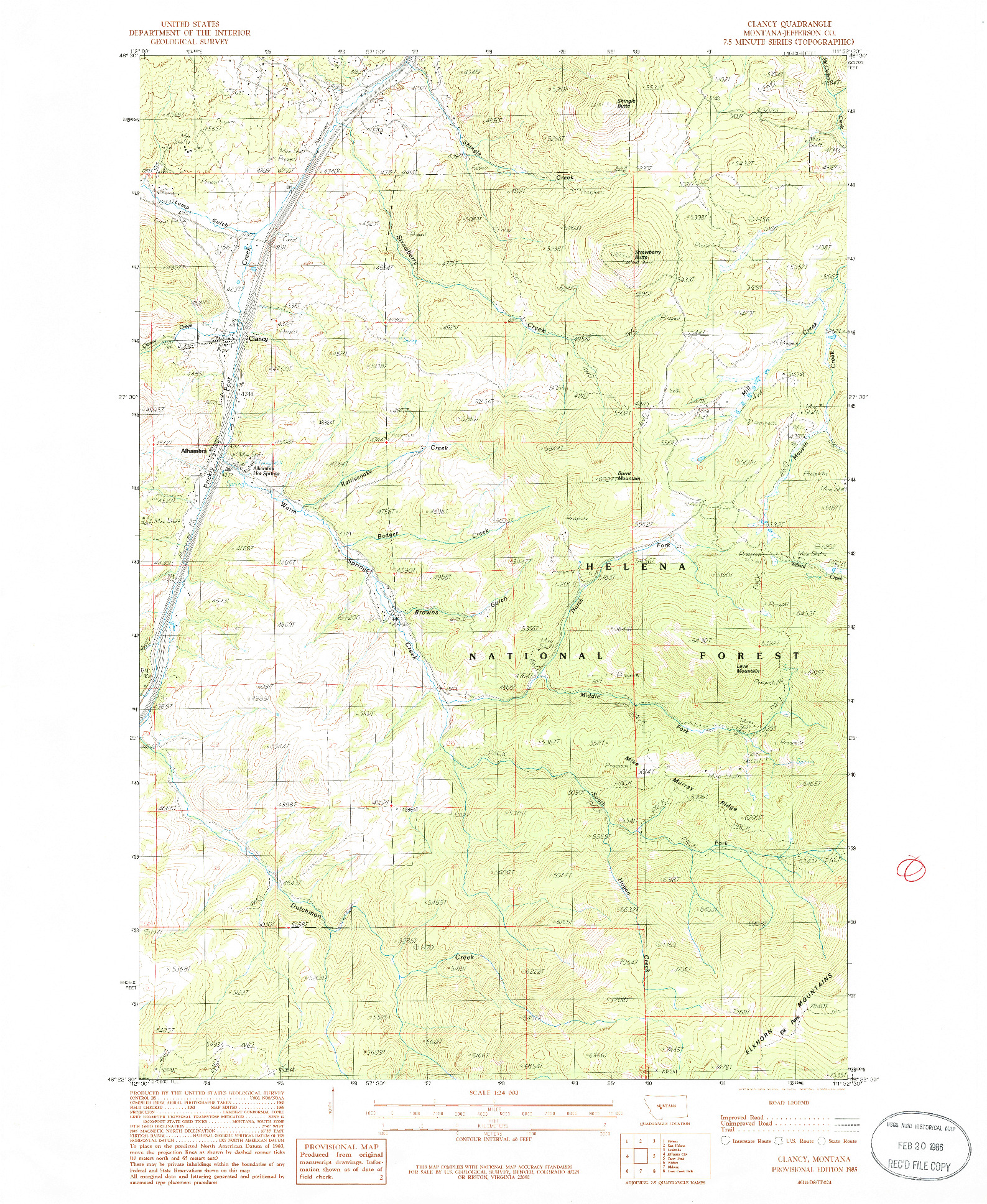 USGS 1:24000-SCALE QUADRANGLE FOR CLANCY, MT 1985