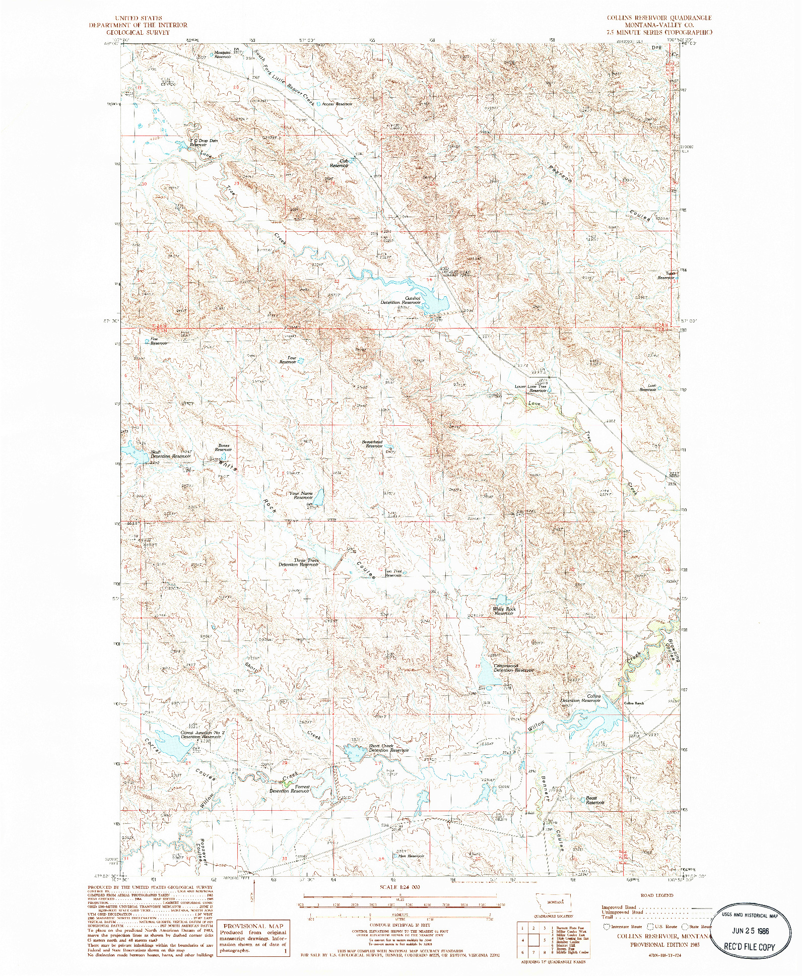 USGS 1:24000-SCALE QUADRANGLE FOR COLLINS RESERVOIR, MT 1985