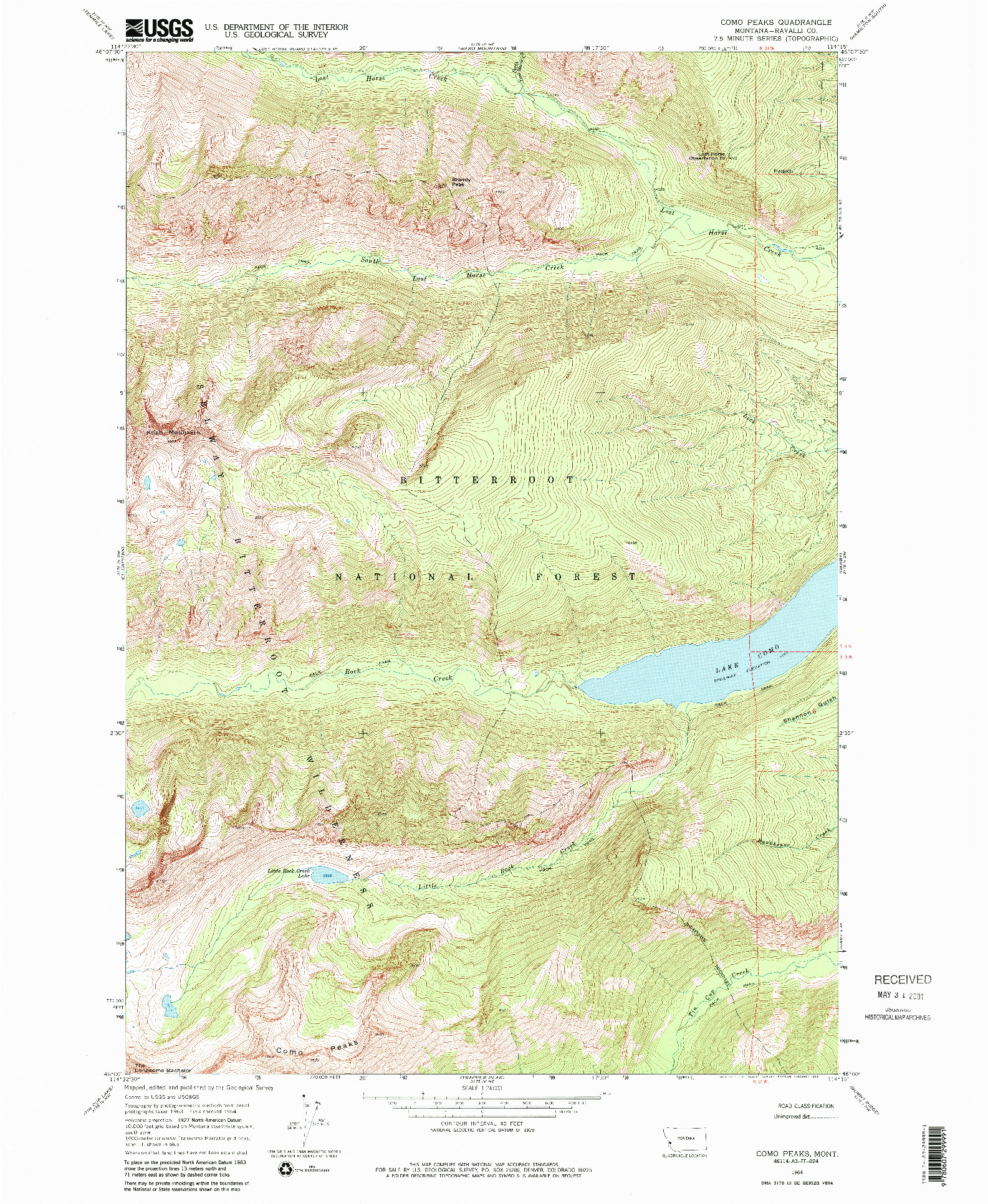 USGS 1:24000-SCALE QUADRANGLE FOR COMO PEAKS, MT 1964