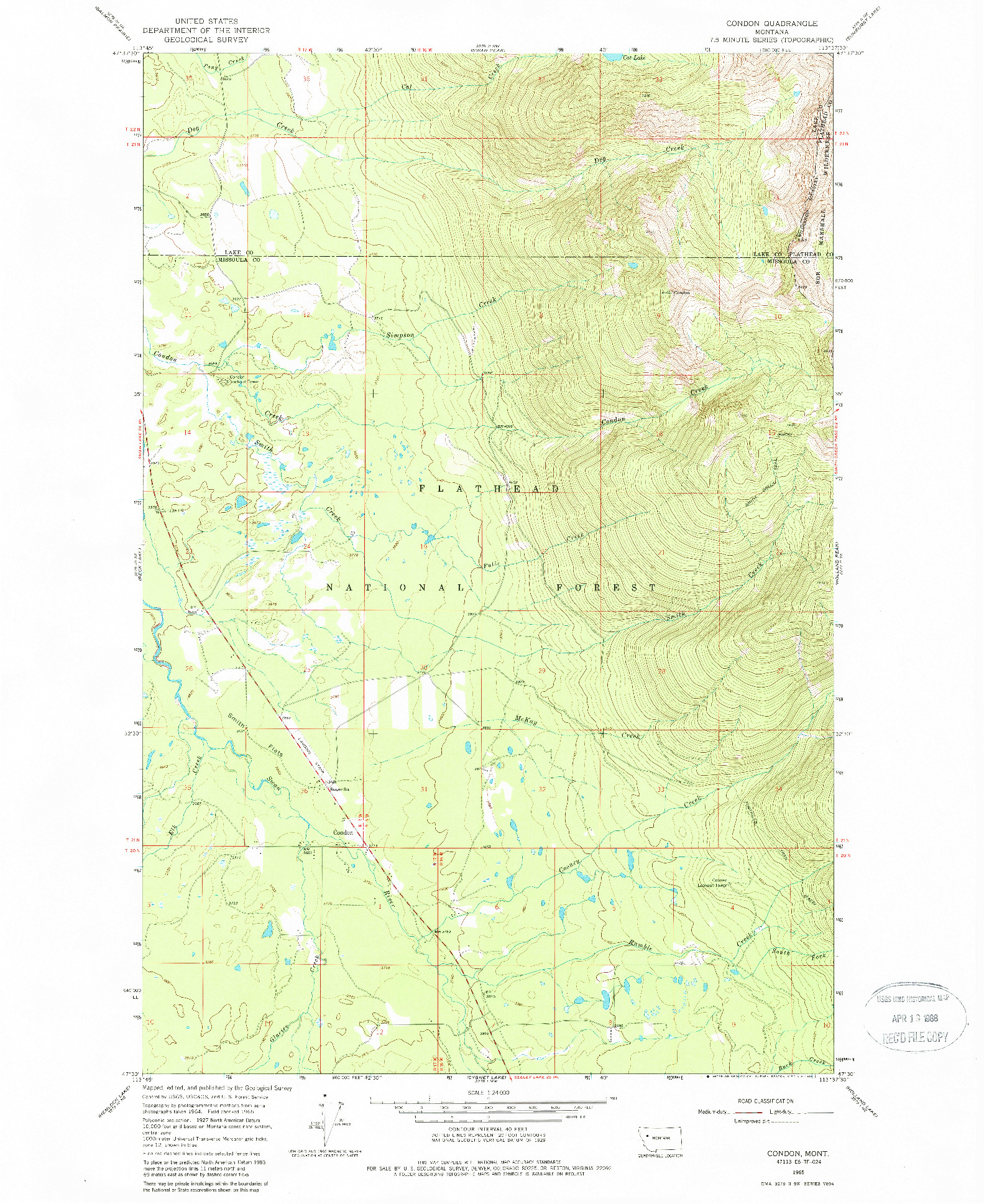 USGS 1:24000-SCALE QUADRANGLE FOR CONDON, MT 1965