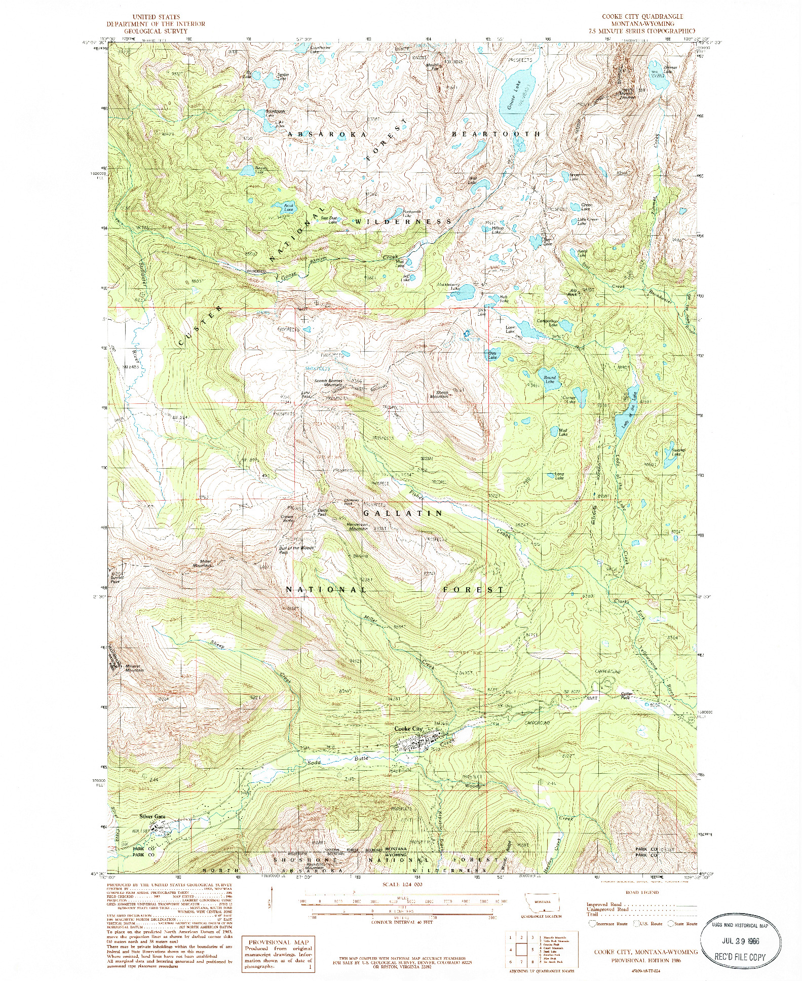 USGS 1:24000-SCALE QUADRANGLE FOR COOKE CITY, MT 1986