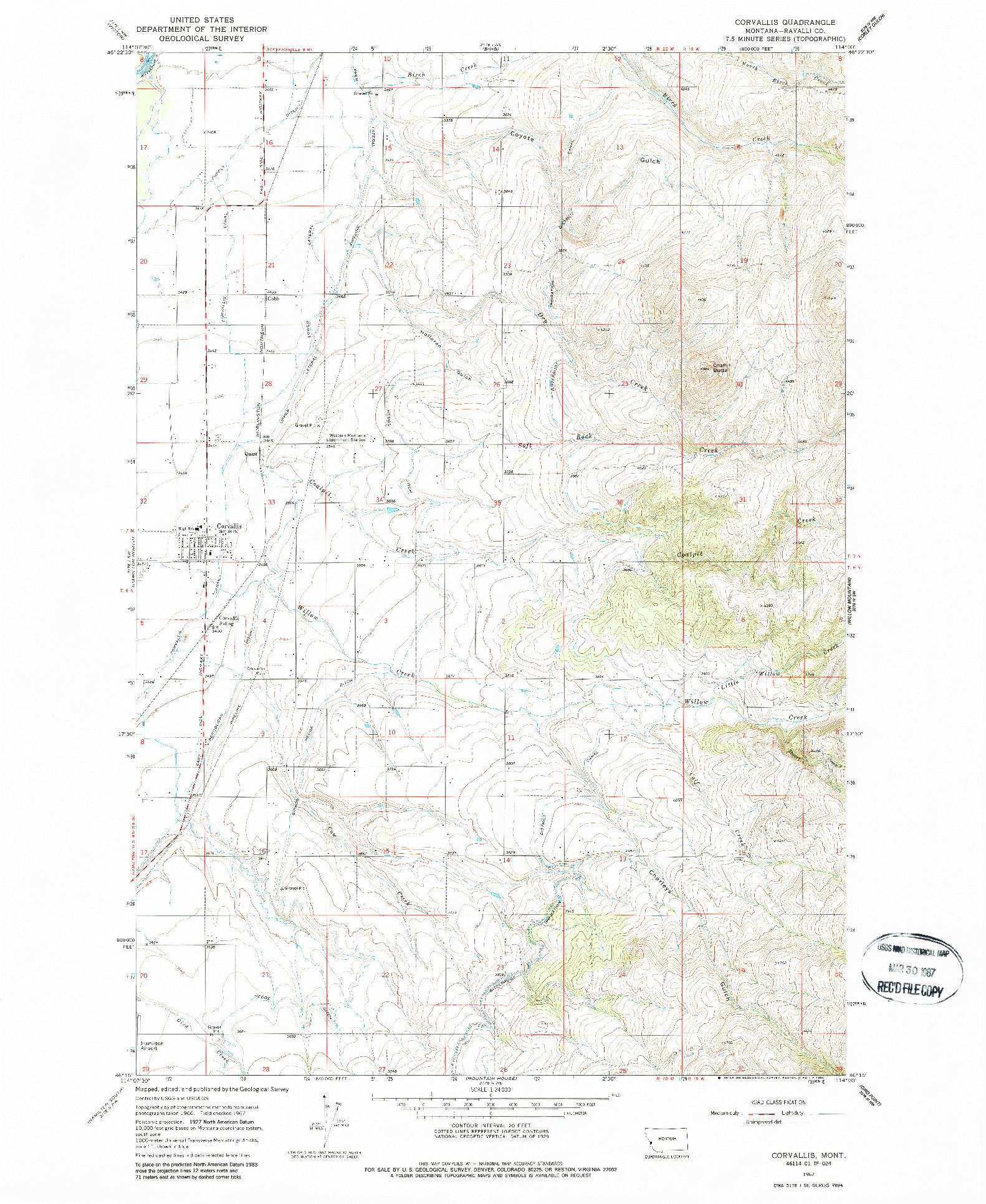 USGS 1:24000-SCALE QUADRANGLE FOR CORVALLIS, MT 1967