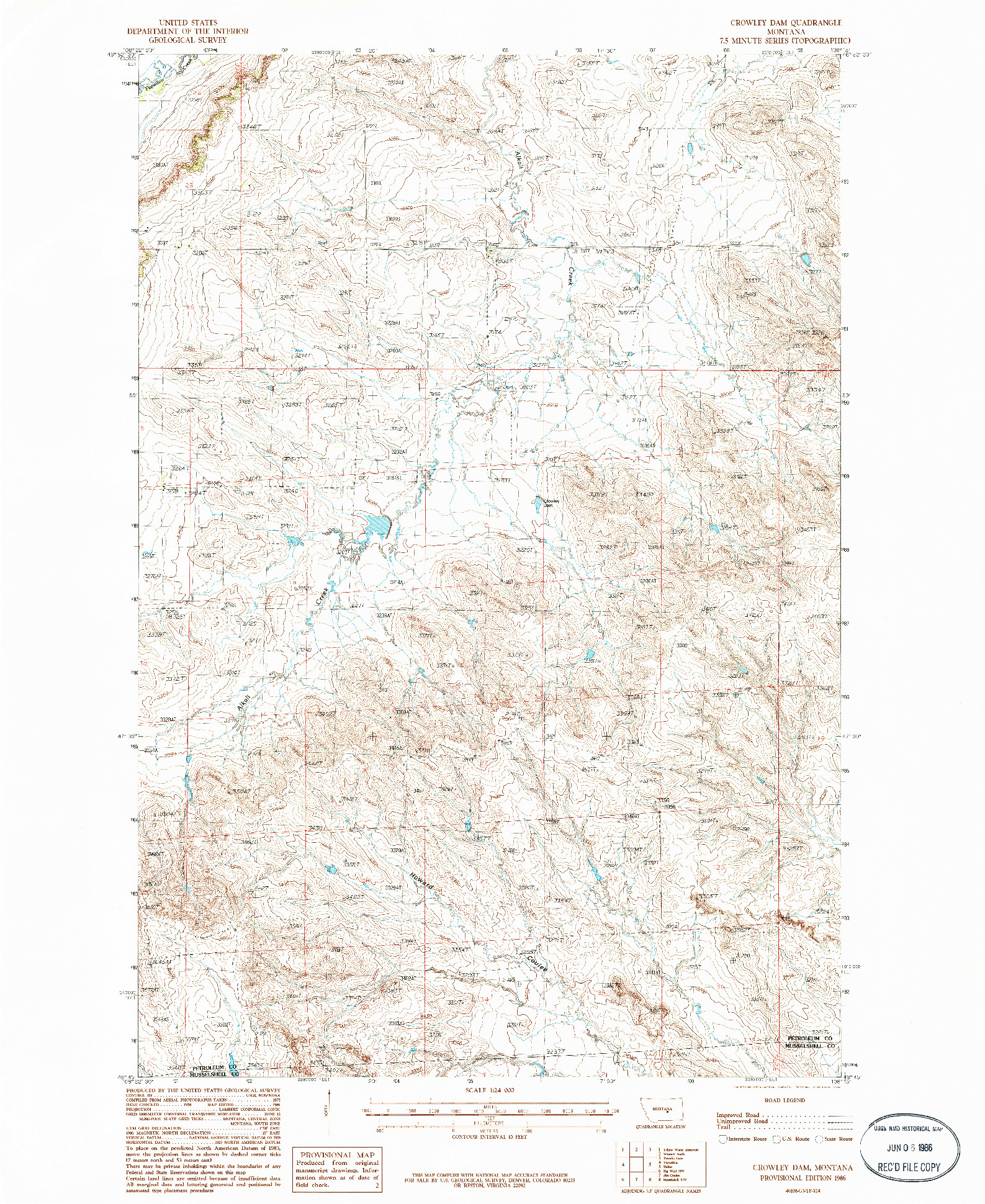 USGS 1:24000-SCALE QUADRANGLE FOR CROWLEY DAM, MT 1986