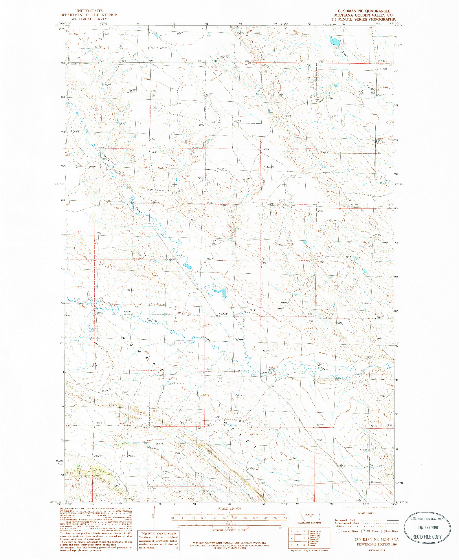 USGS 1:24000-SCALE QUADRANGLE FOR CUSHMAN NE, MT 1986