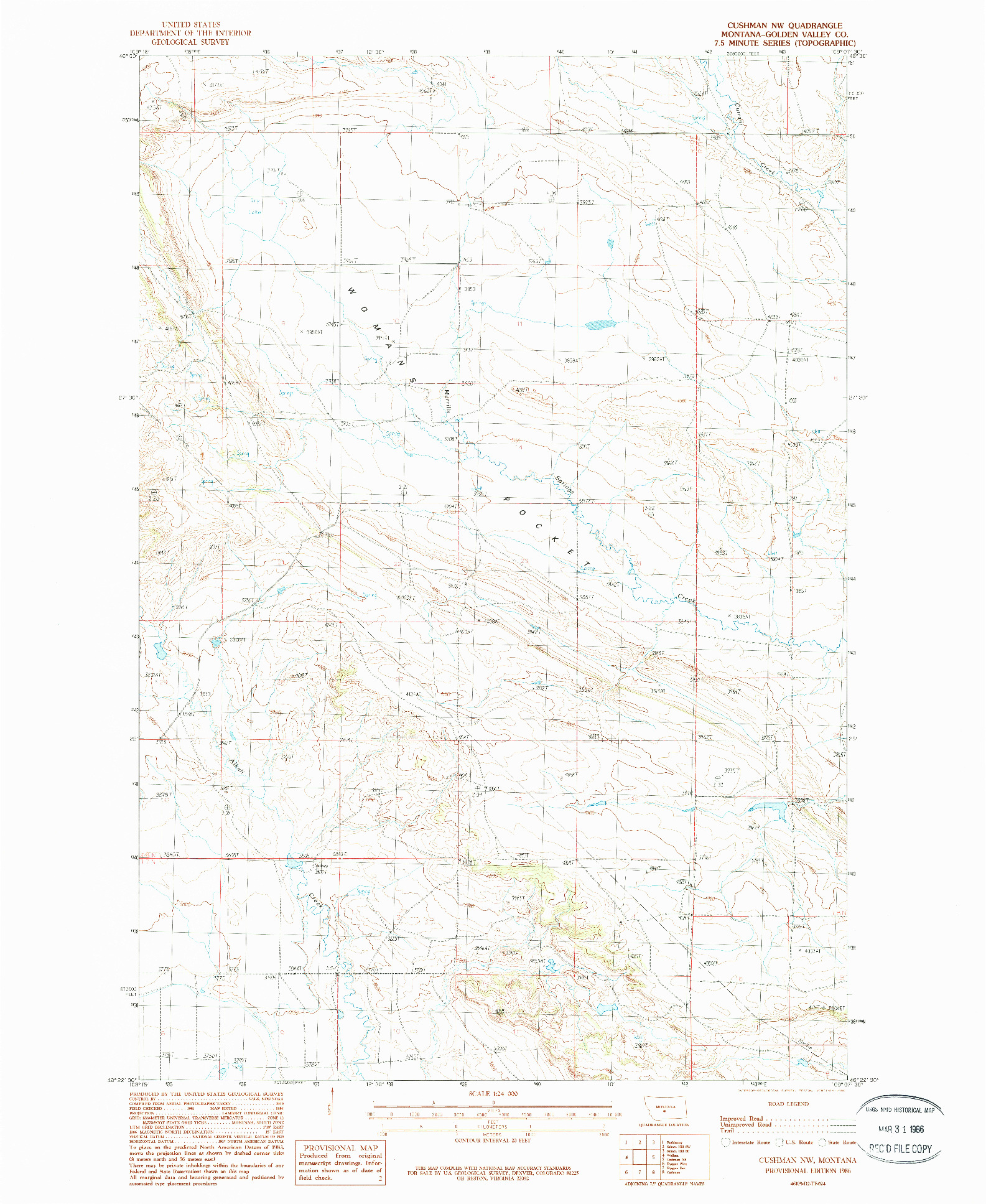 USGS 1:24000-SCALE QUADRANGLE FOR CUSHMAN NW, MT 1986