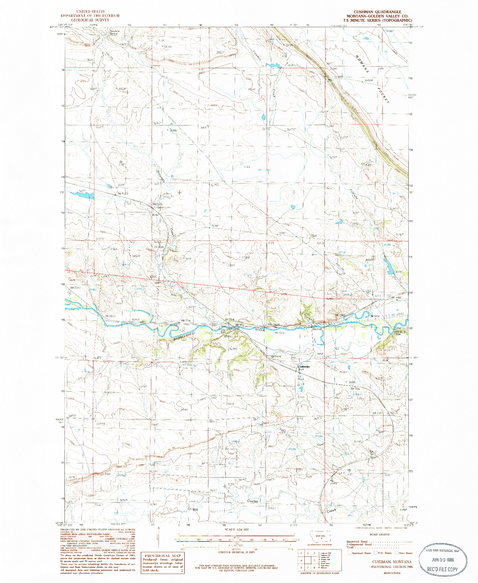 USGS 1:24000-SCALE QUADRANGLE FOR CUSHMAN, MT 1986