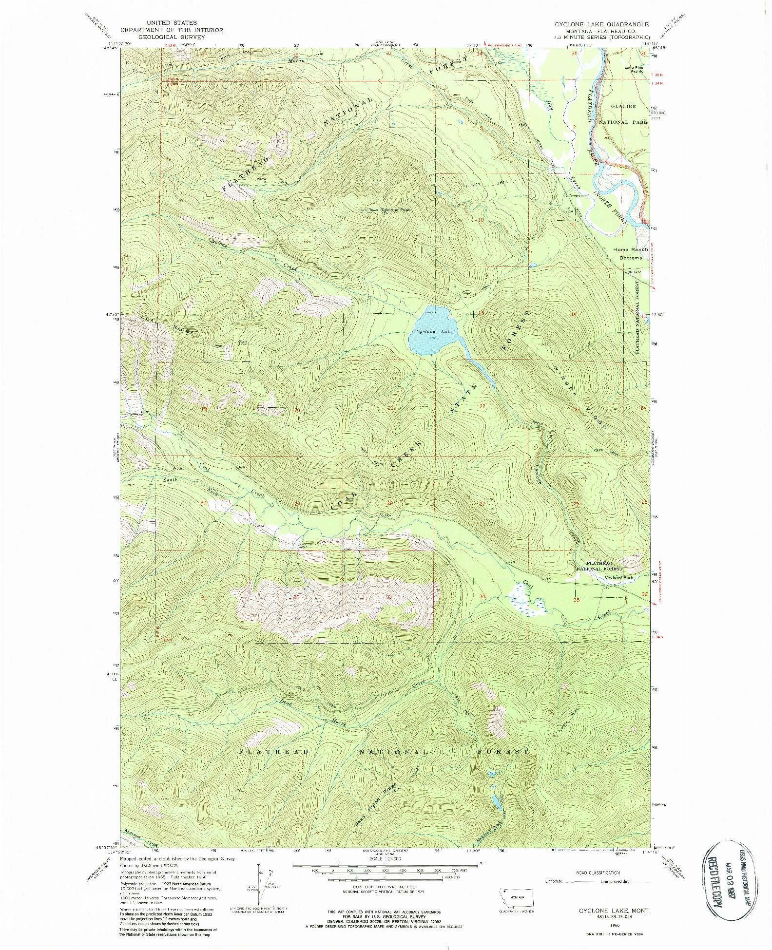 USGS 1:24000-SCALE QUADRANGLE FOR CYCLONE LAKE, MT 1966