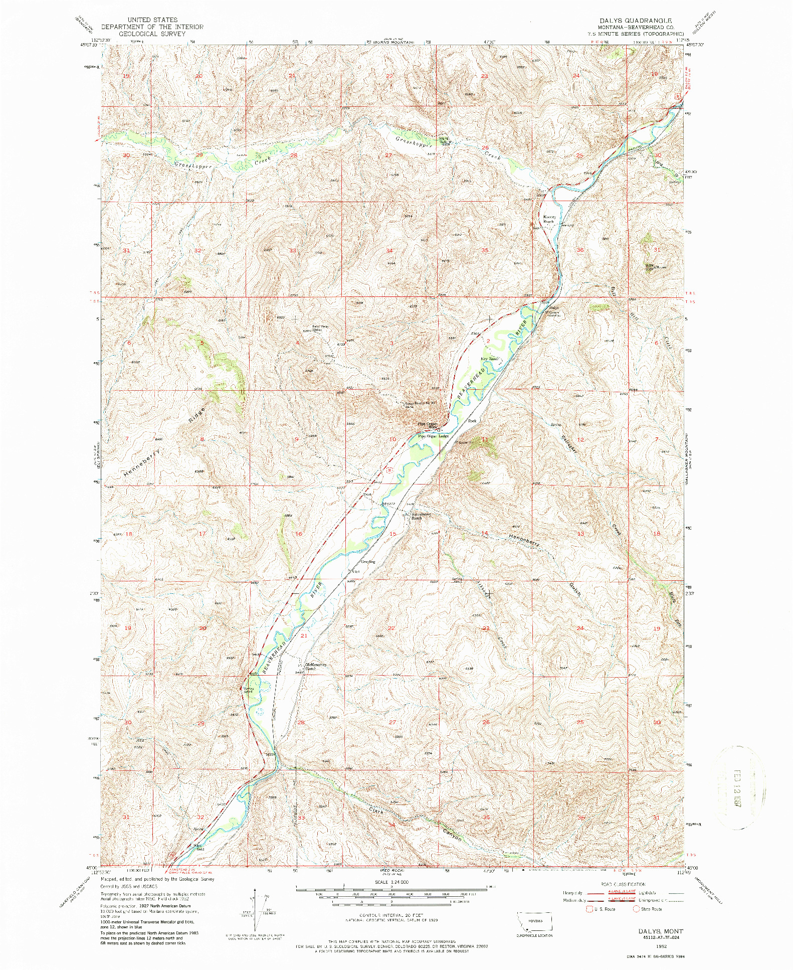 USGS 1:24000-SCALE QUADRANGLE FOR DALYS, MT 1952