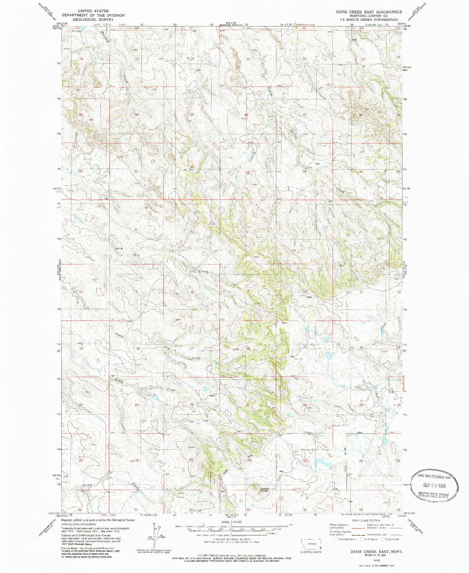 USGS 1:24000-SCALE QUADRANGLE FOR DAVIS CREEK EAST, MT 1979