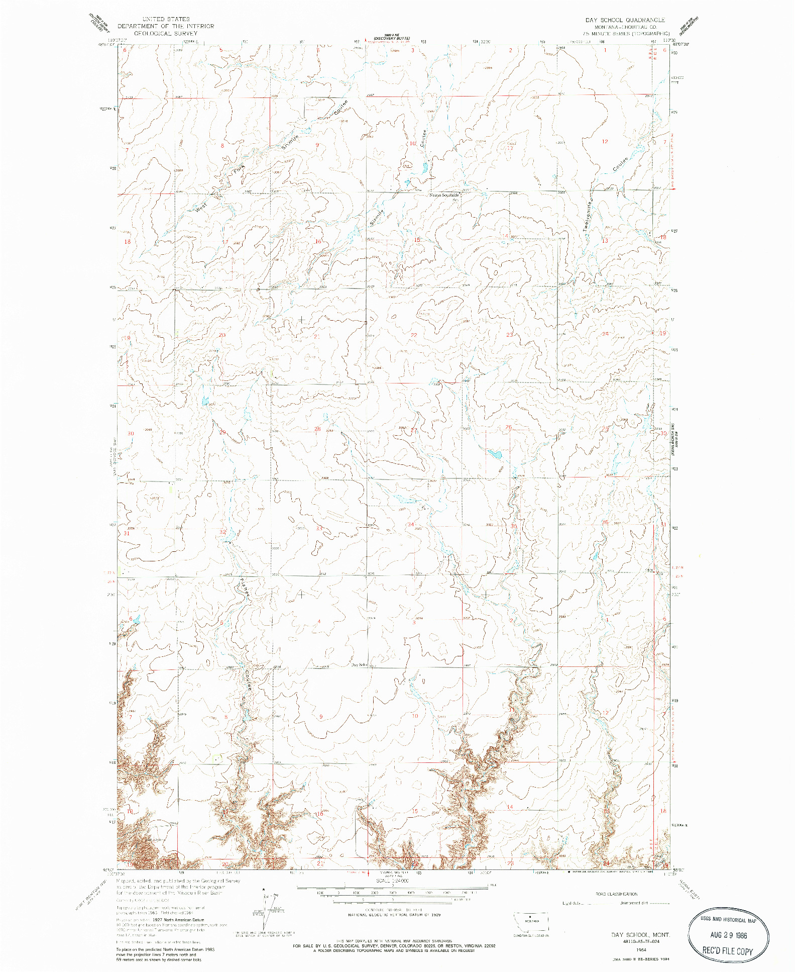 USGS 1:24000-SCALE QUADRANGLE FOR DAY SCHOOL, MT 1964