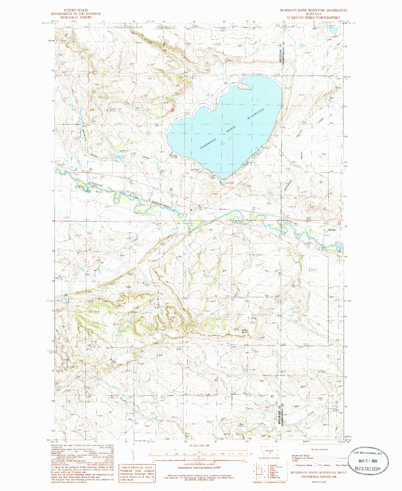 USGS 1:24000-SCALE QUADRANGLE FOR DEADMANS BASIN RESERVOIR, MT 1986