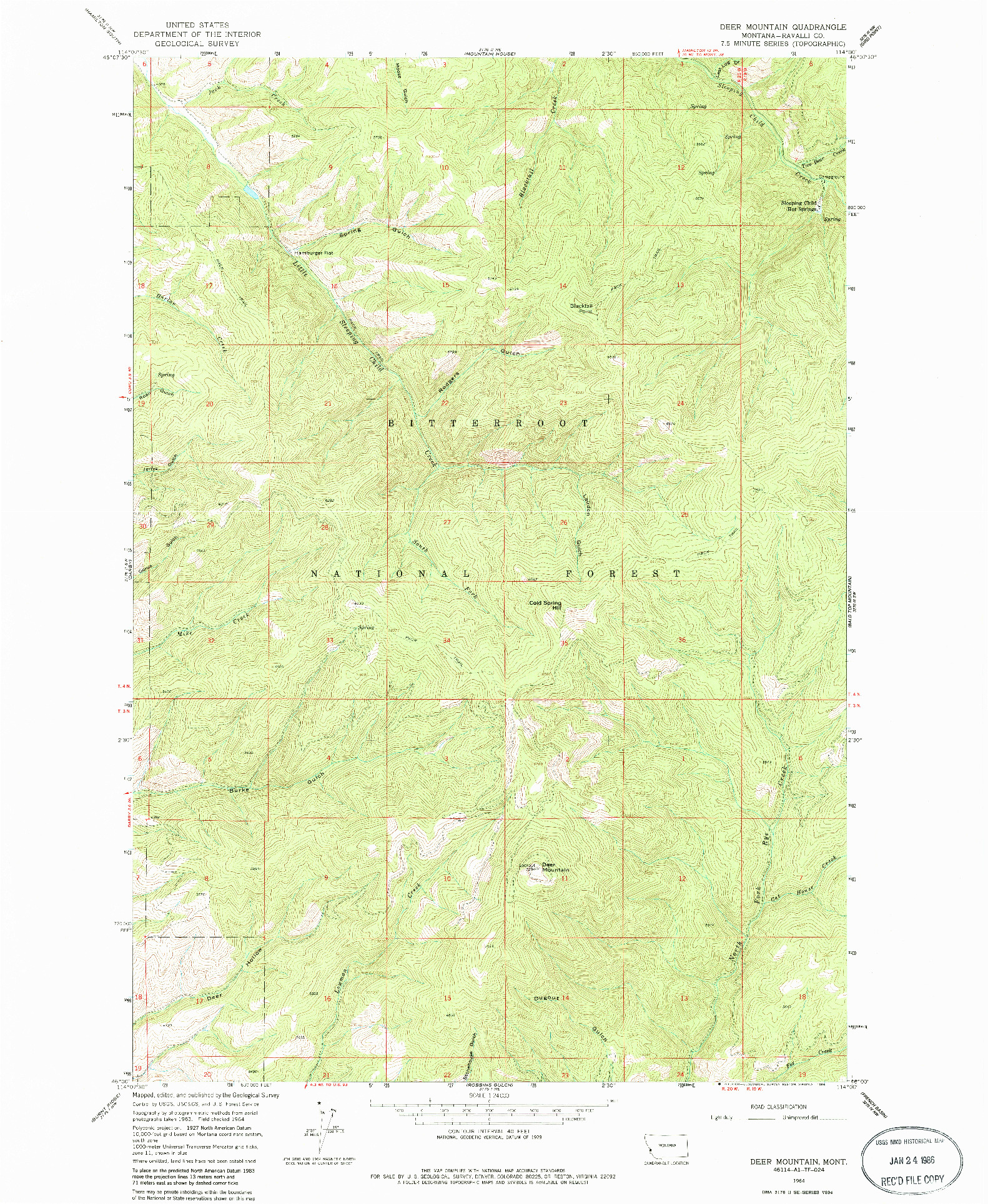 USGS 1:24000-SCALE QUADRANGLE FOR DEER MOUNTAIN, MT 1964