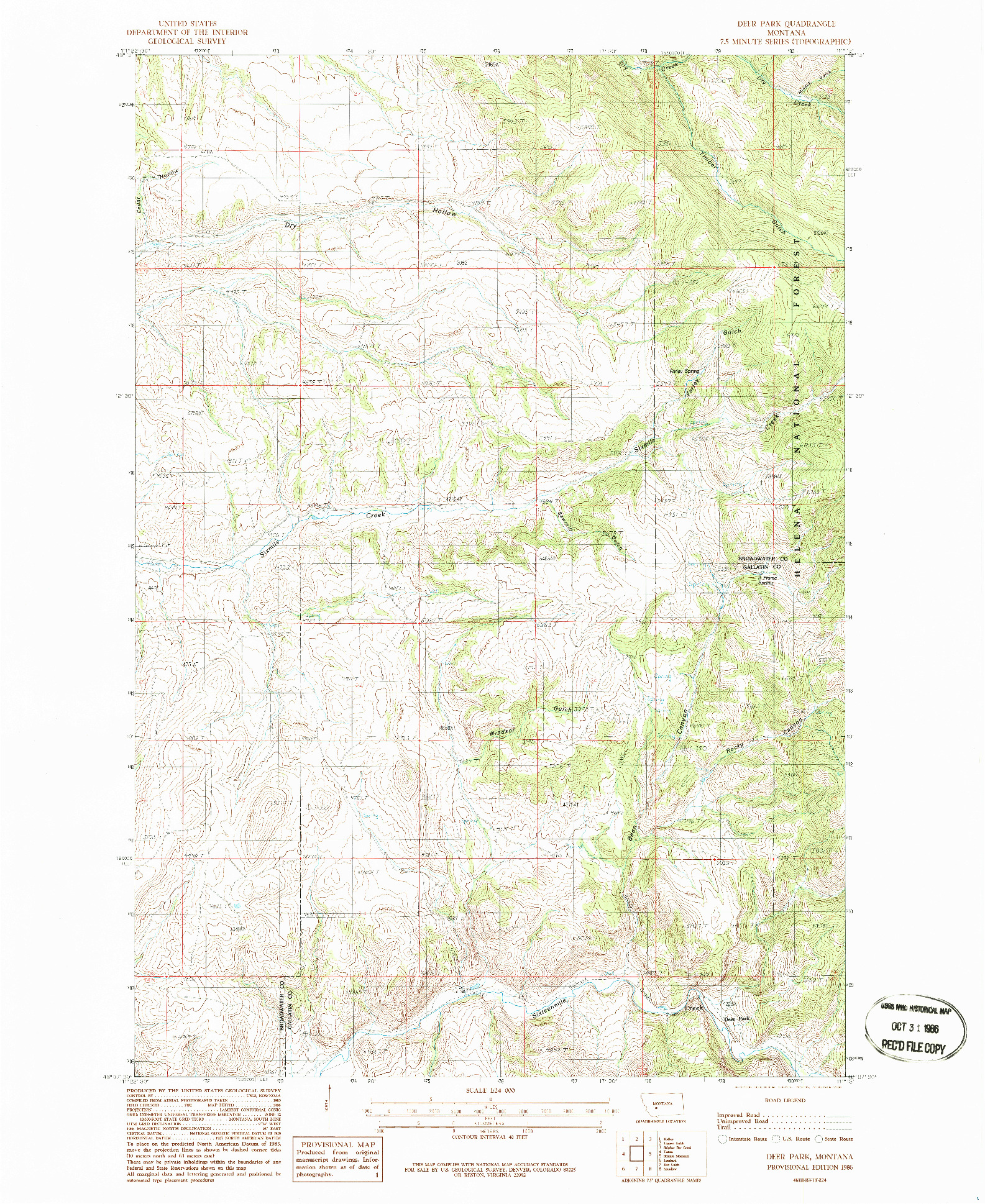 USGS 1:24000-SCALE QUADRANGLE FOR DEER PARK, MT 1986