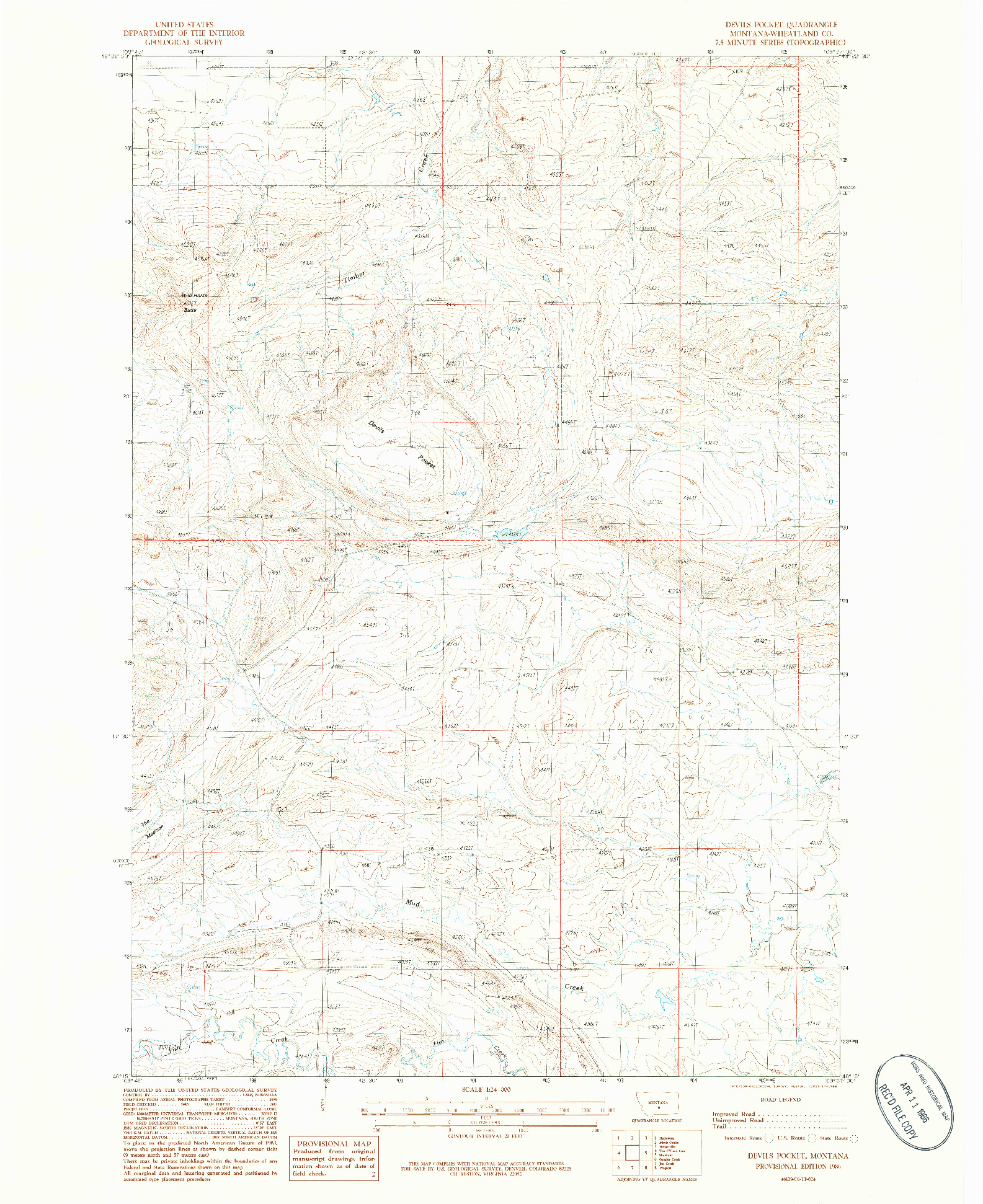 USGS 1:24000-SCALE QUADRANGLE FOR DEVILS POCKET, MT 1986