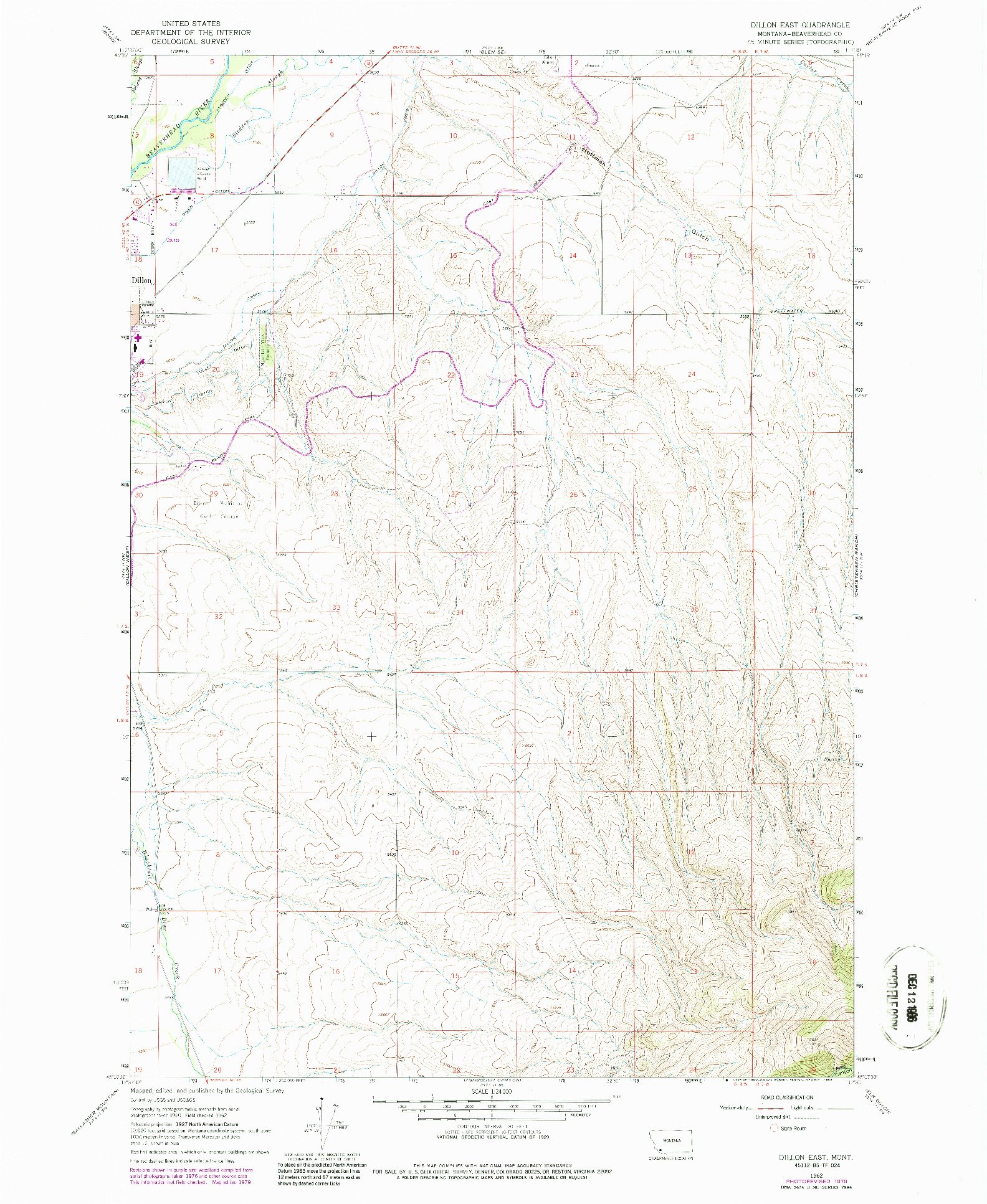 USGS 1:24000-SCALE QUADRANGLE FOR DILLON EAST, MT 1962