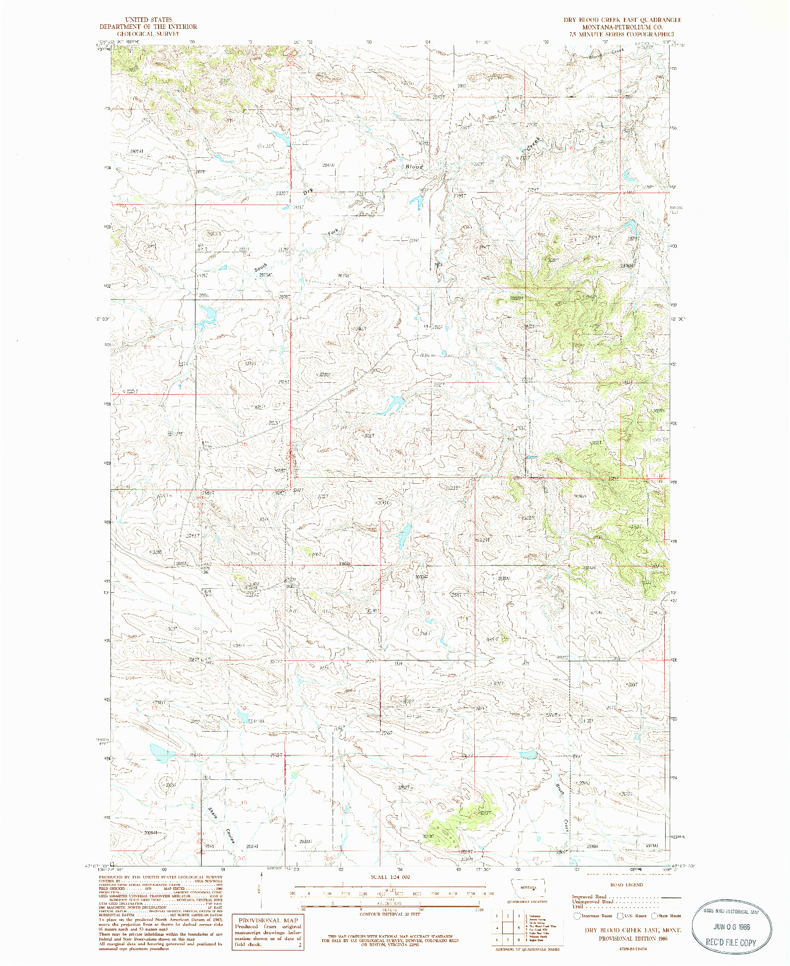 USGS 1:24000-SCALE QUADRANGLE FOR DRY BLOOD CREEK EAST, MT 1986