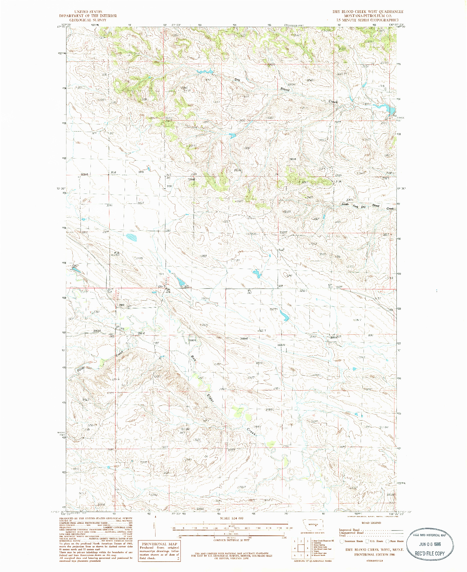 USGS 1:24000-SCALE QUADRANGLE FOR DRY BLOOD CREEK WEST, MT 1986