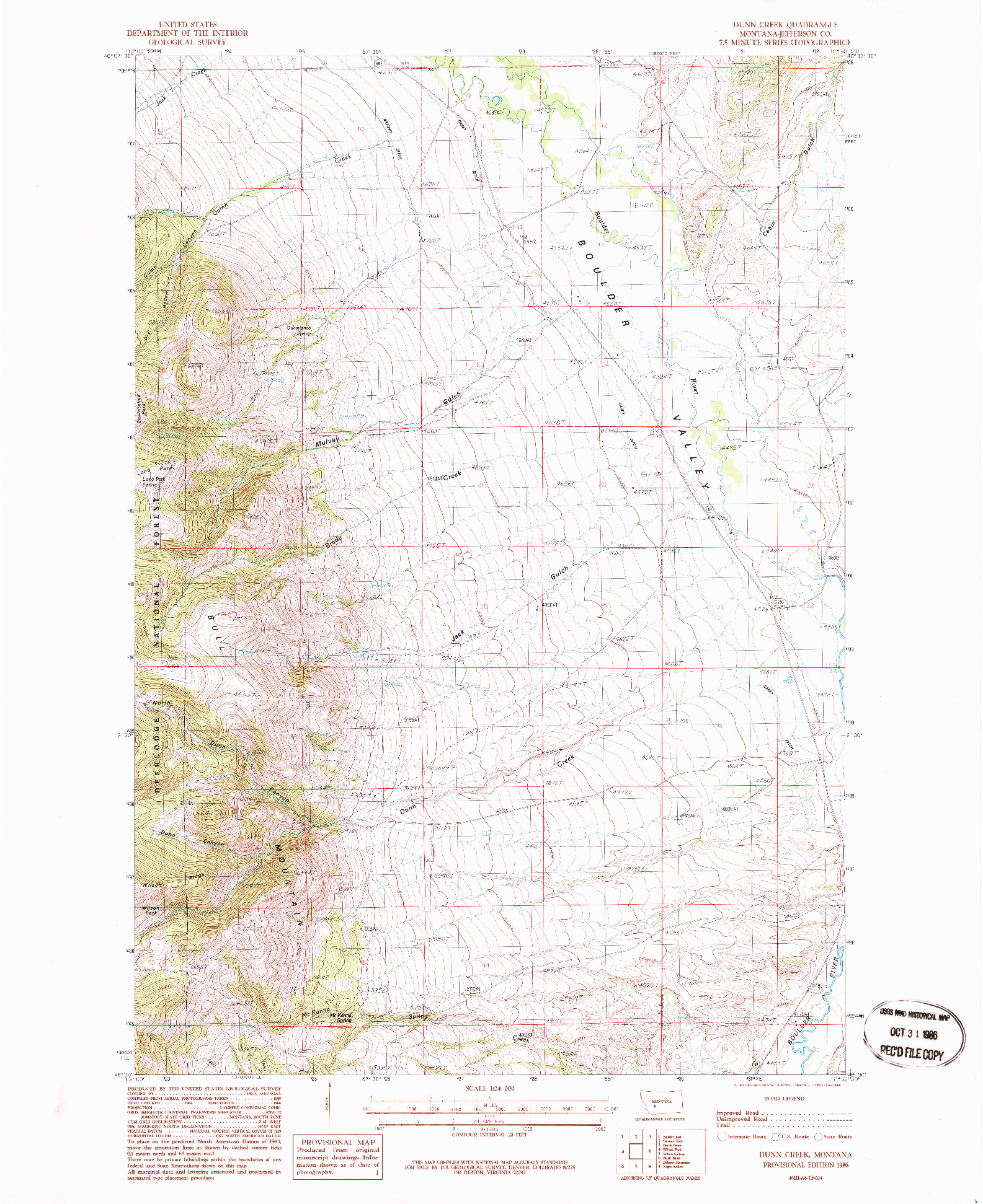 USGS 1:24000-SCALE QUADRANGLE FOR DUNN CREEK, MT 1986