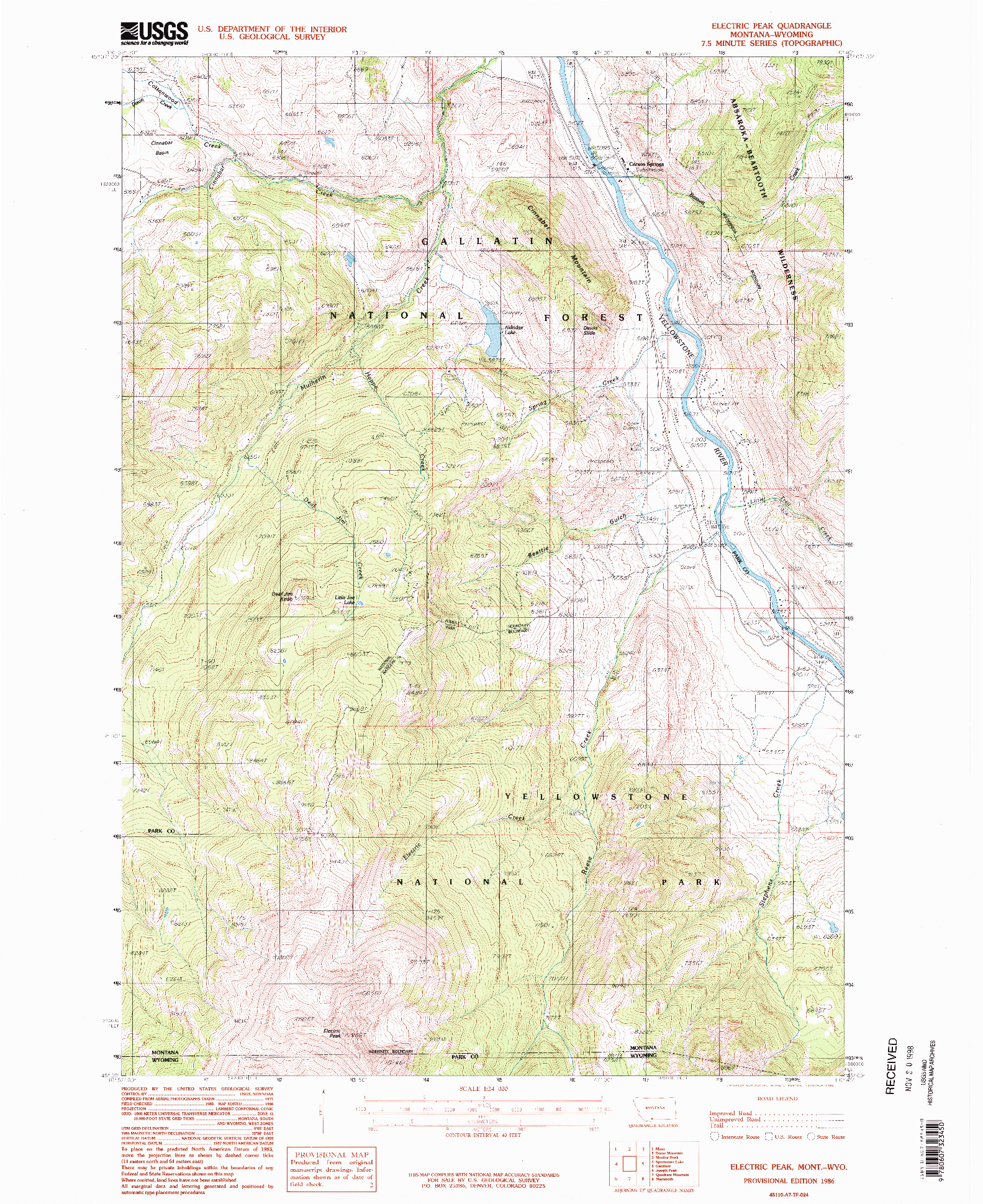 USGS 1:24000-SCALE QUADRANGLE FOR ELECTRIC PEAK, MT 1986