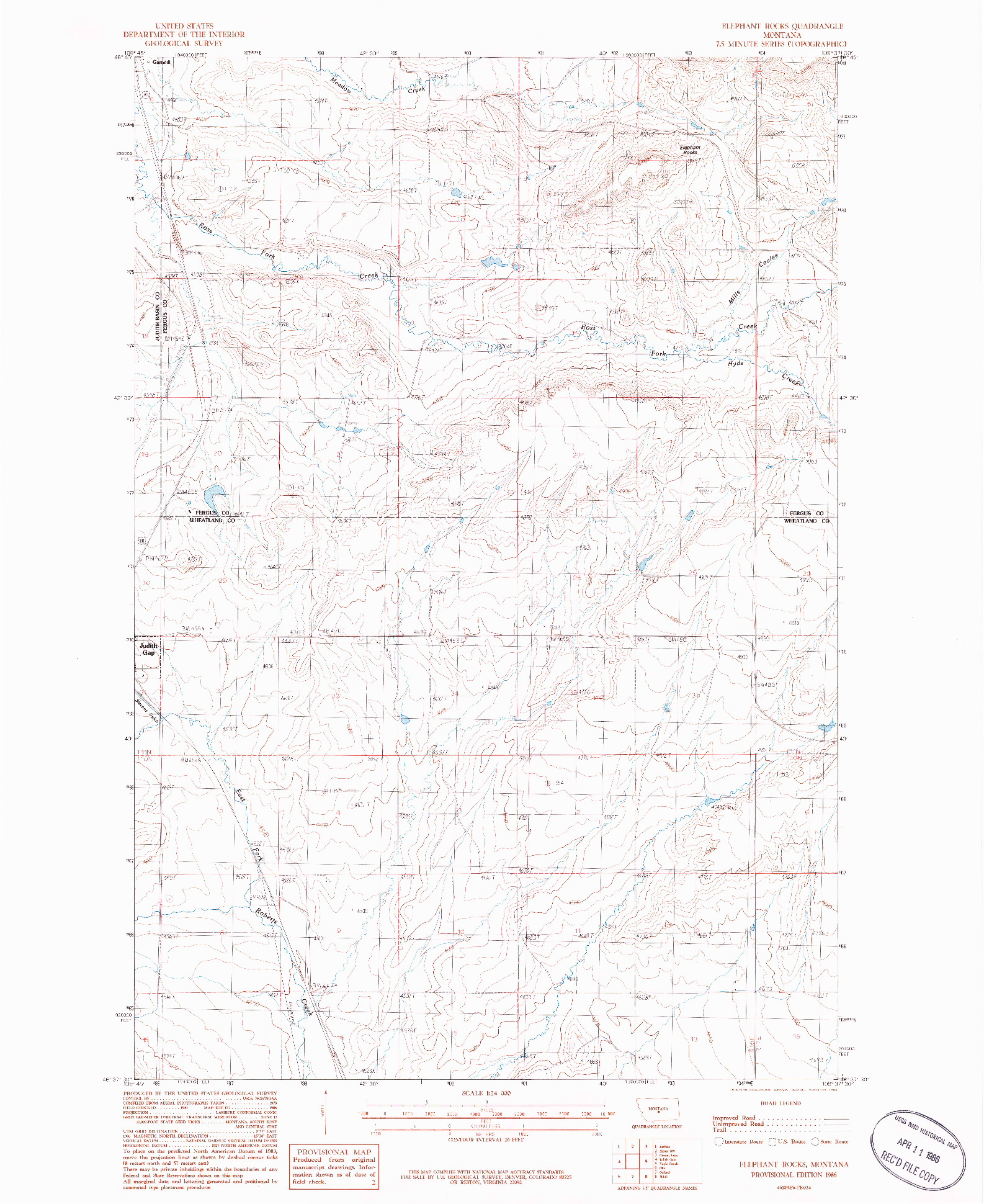 USGS 1:24000-SCALE QUADRANGLE FOR ELEPHANT ROCKS, MT 1986