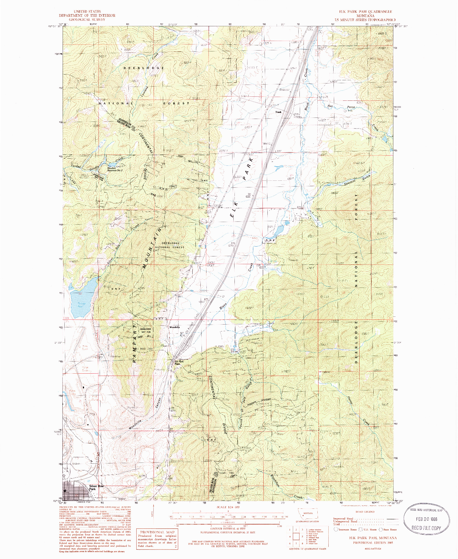 USGS 1:24000-SCALE QUADRANGLE FOR ELK PARK PASS, MT 1985
