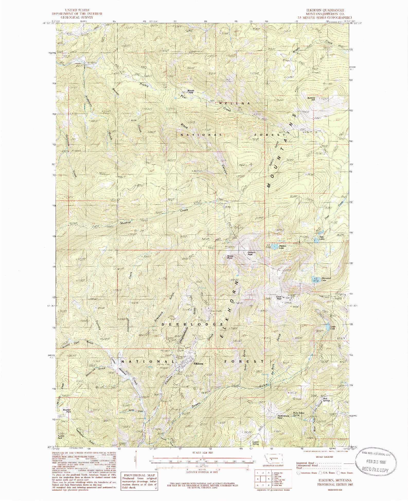 USGS 1:24000-SCALE QUADRANGLE FOR ELKHORN, MT 1985