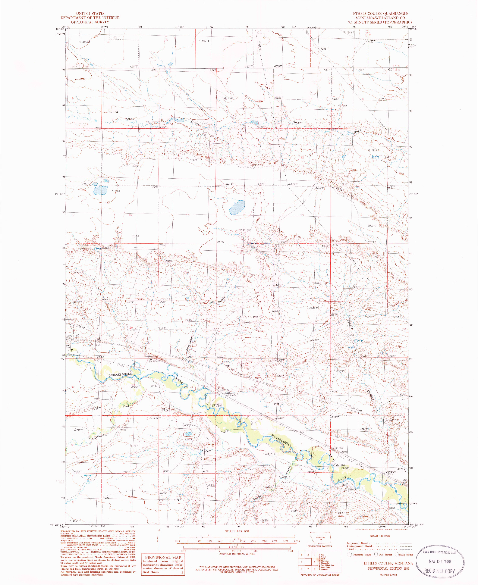 USGS 1:24000-SCALE QUADRANGLE FOR ETHELS COULEE, MT 1986