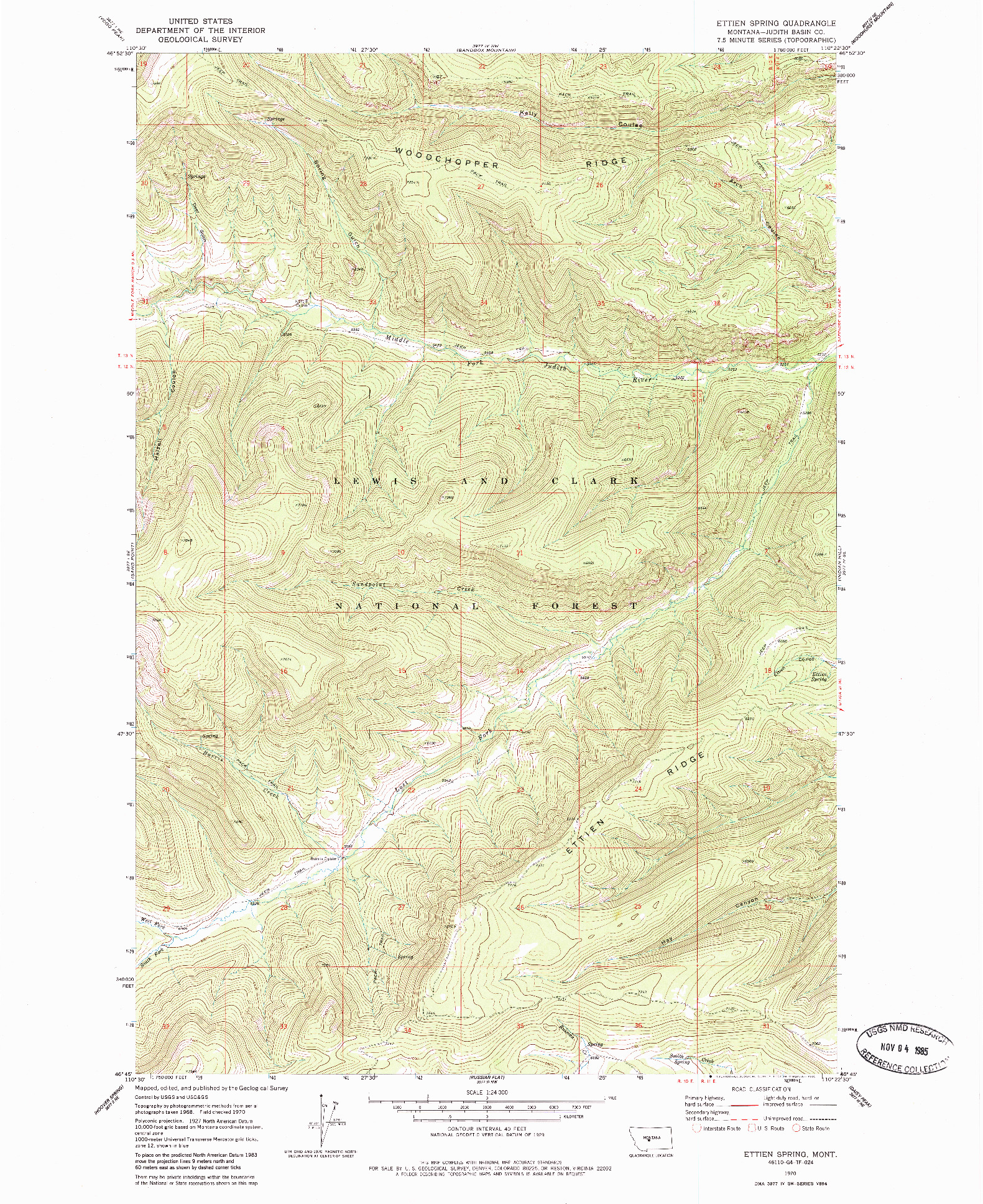 USGS 1:24000-SCALE QUADRANGLE FOR ETTIEN SPRING, MT 1970