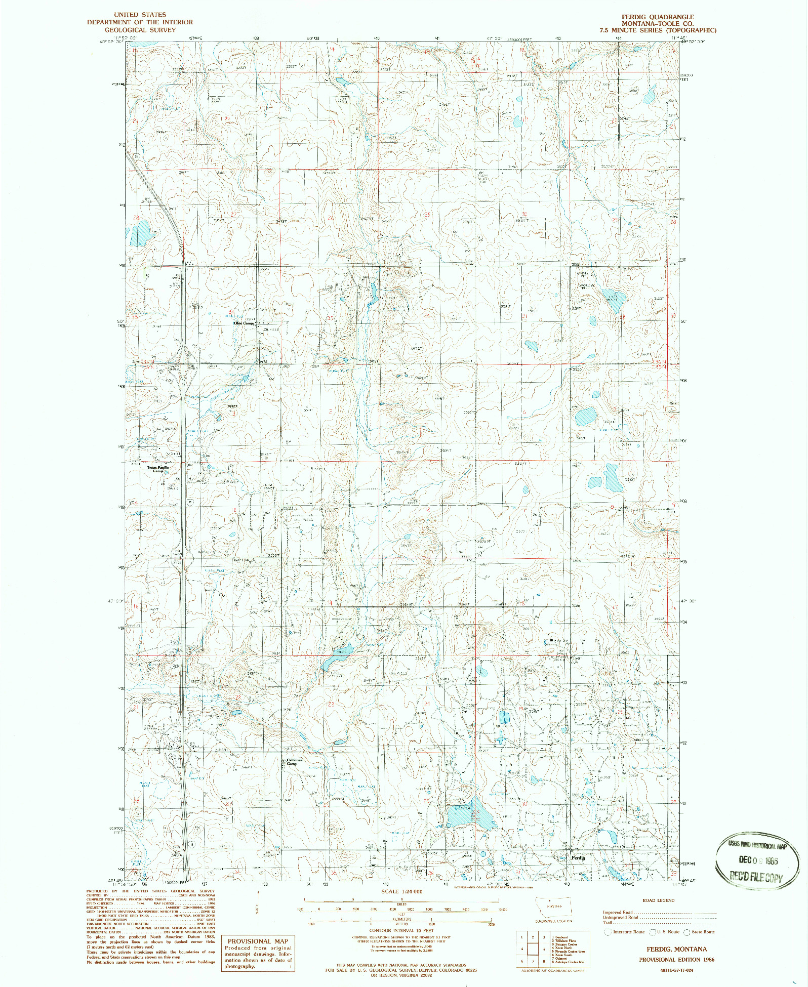 USGS 1:24000-SCALE QUADRANGLE FOR FERDIG, MT 1986