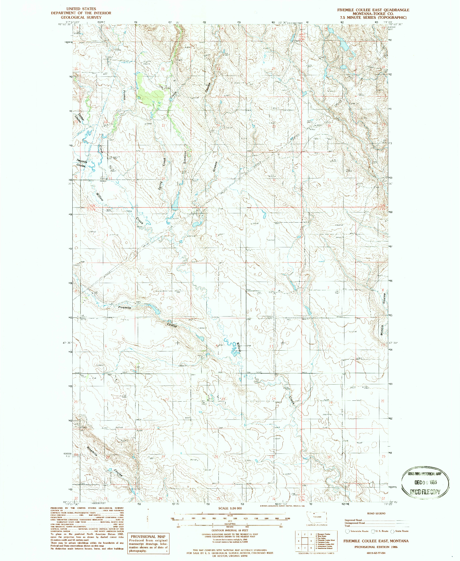 USGS 1:24000-SCALE QUADRANGLE FOR FIVEMILE COULEE EAST, MT 1986