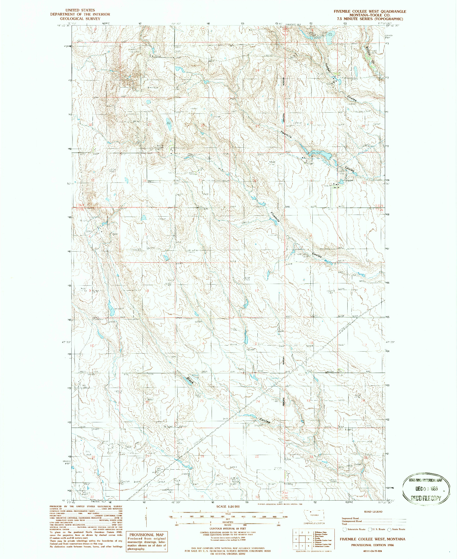 USGS 1:24000-SCALE QUADRANGLE FOR FIVEMILE COULEE WEST, MT 1986