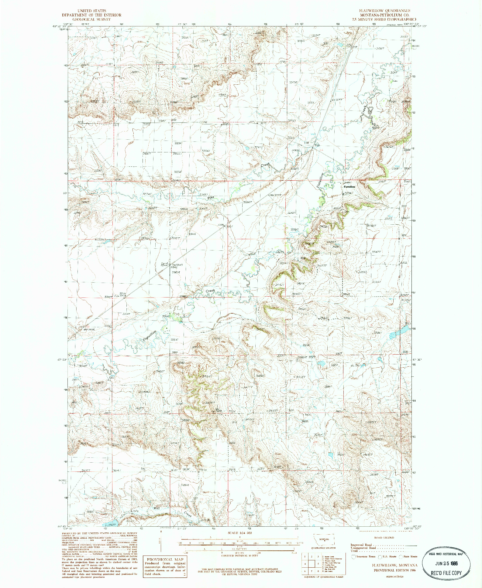 USGS 1:24000-SCALE QUADRANGLE FOR FLATWILLOW, MT 1986