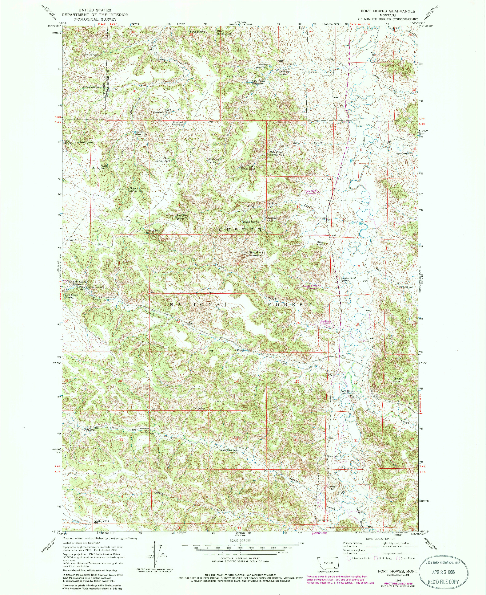 USGS 1:24000-SCALE QUADRANGLE FOR FORT HOWES, MT 1966