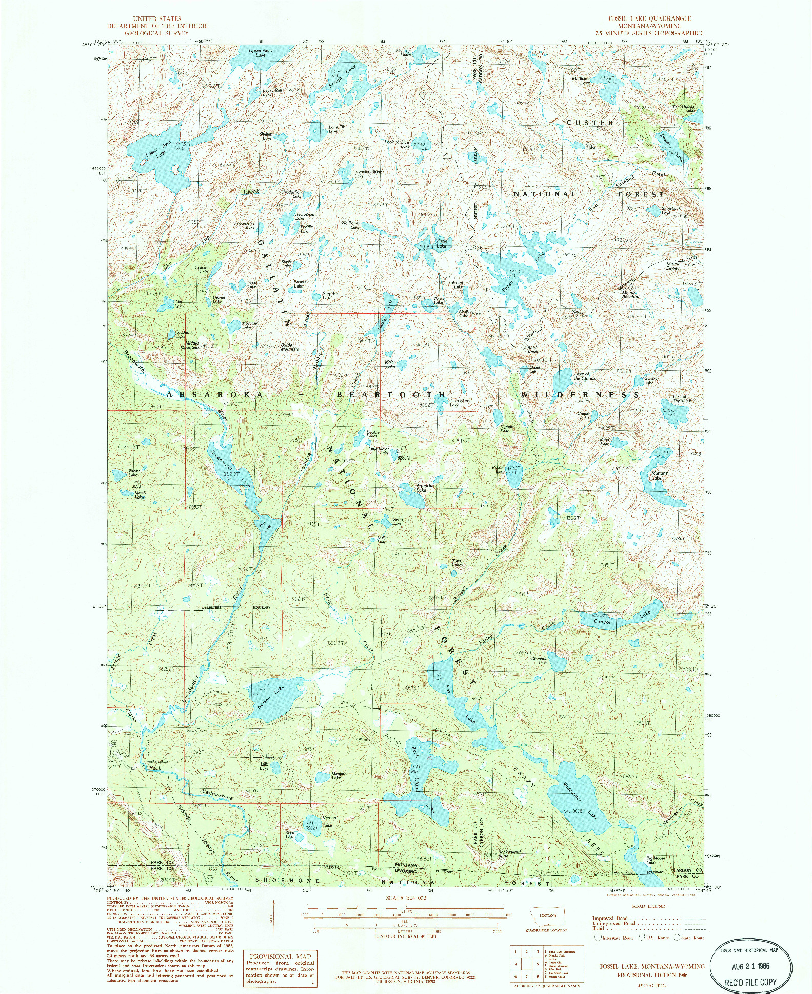 USGS 1:24000-SCALE QUADRANGLE FOR FOSSIL LAKE, MT 1986