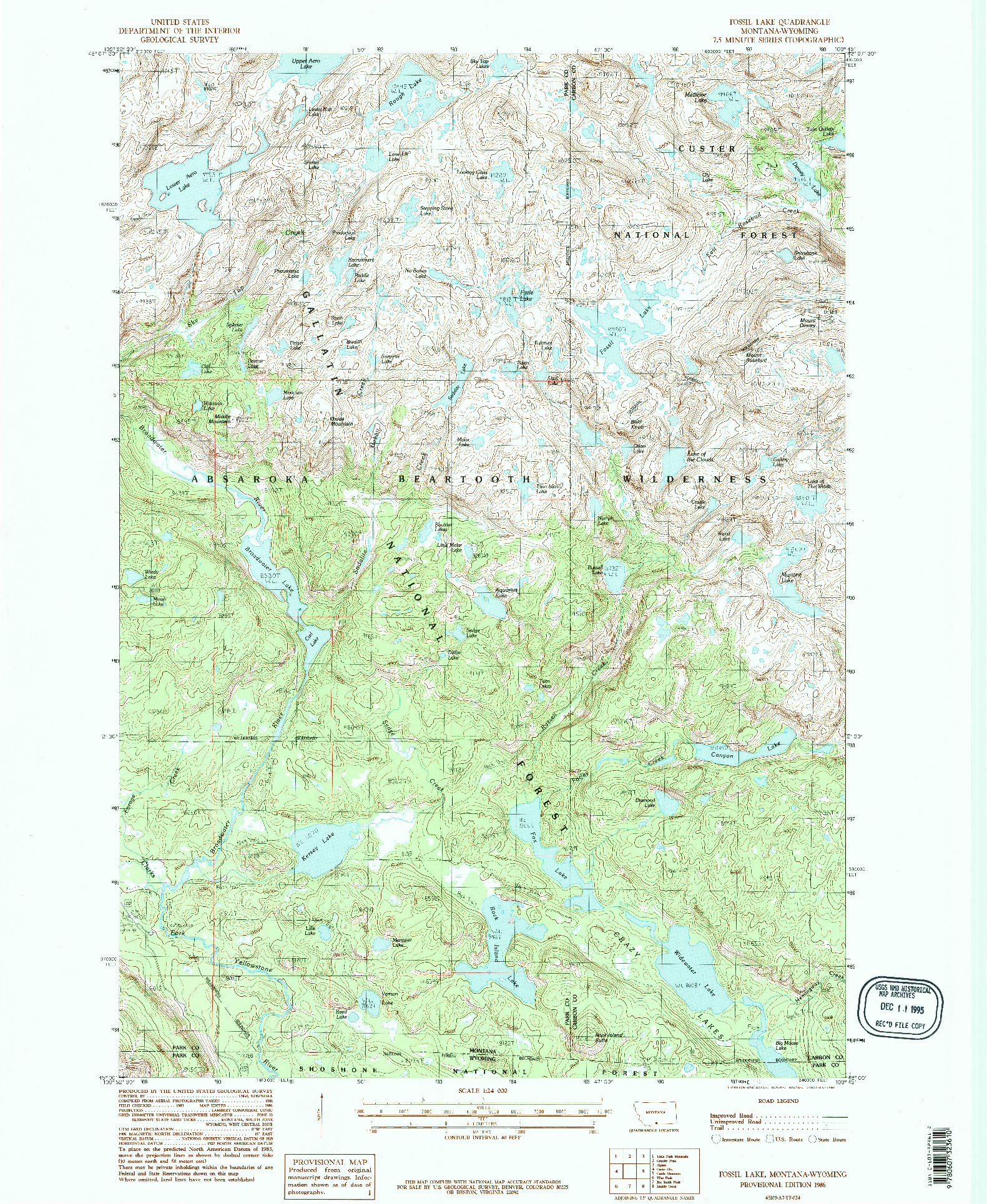 USGS 1:24000-SCALE QUADRANGLE FOR FOSSIL LAKE, MT 1986