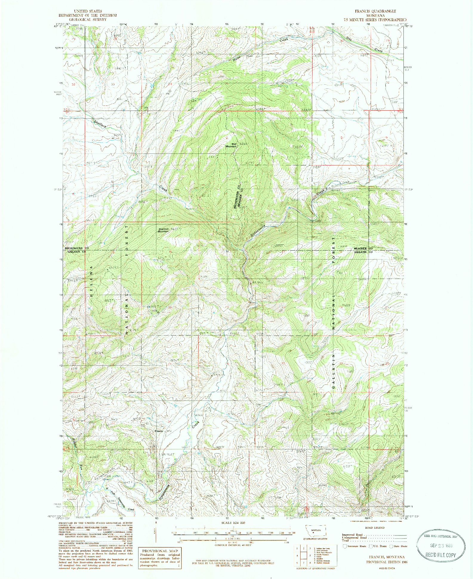 USGS 1:24000-SCALE QUADRANGLE FOR FRANCIS, MT 1986