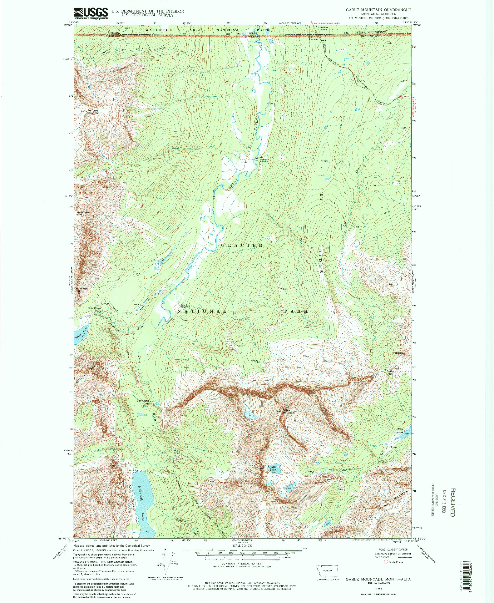 USGS 1:24000-SCALE QUADRANGLE FOR GABLE MOUNTAIN, MT 1968