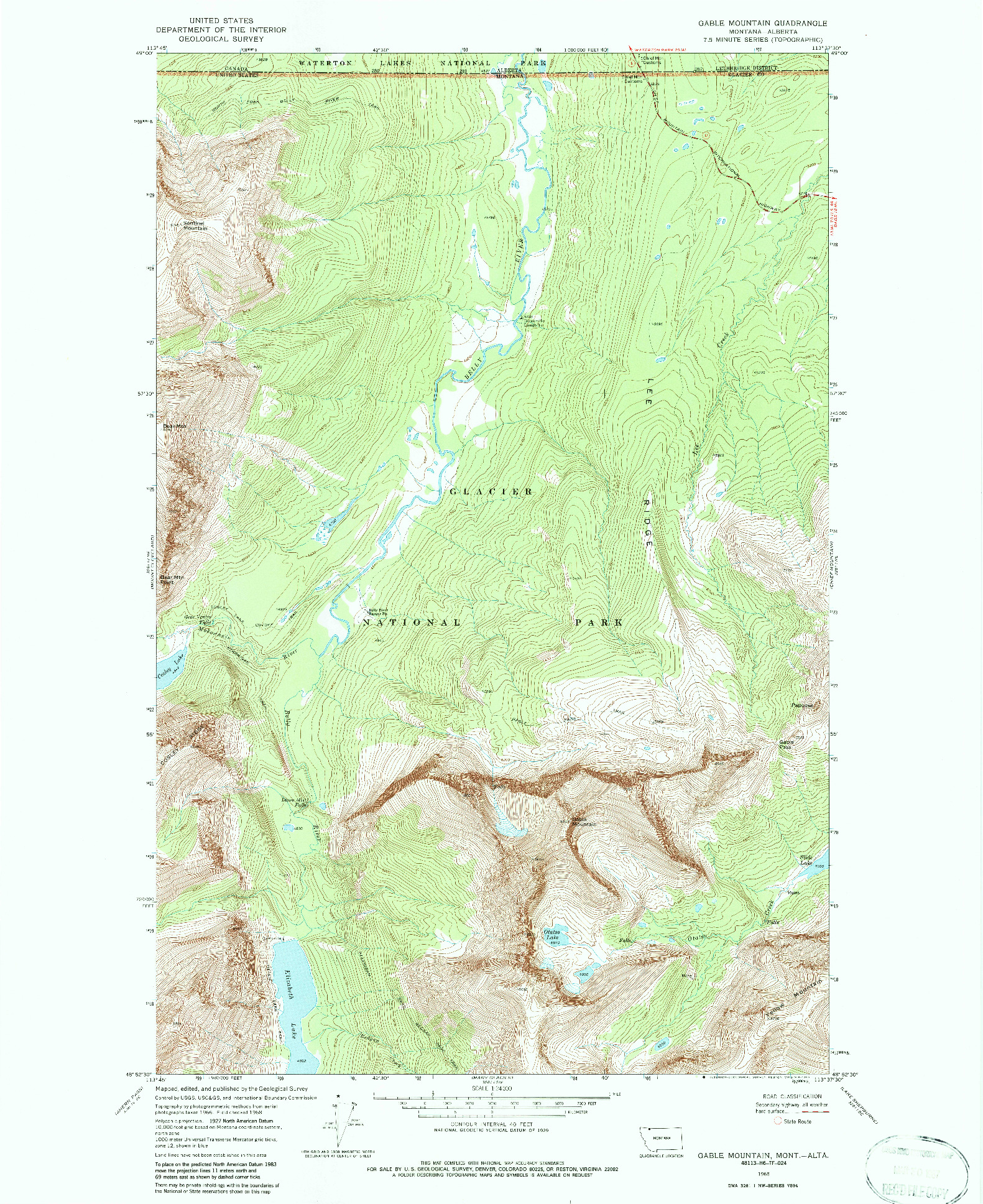 USGS 1:24000-SCALE QUADRANGLE FOR GABLE MOUNTAIN, MT 1968