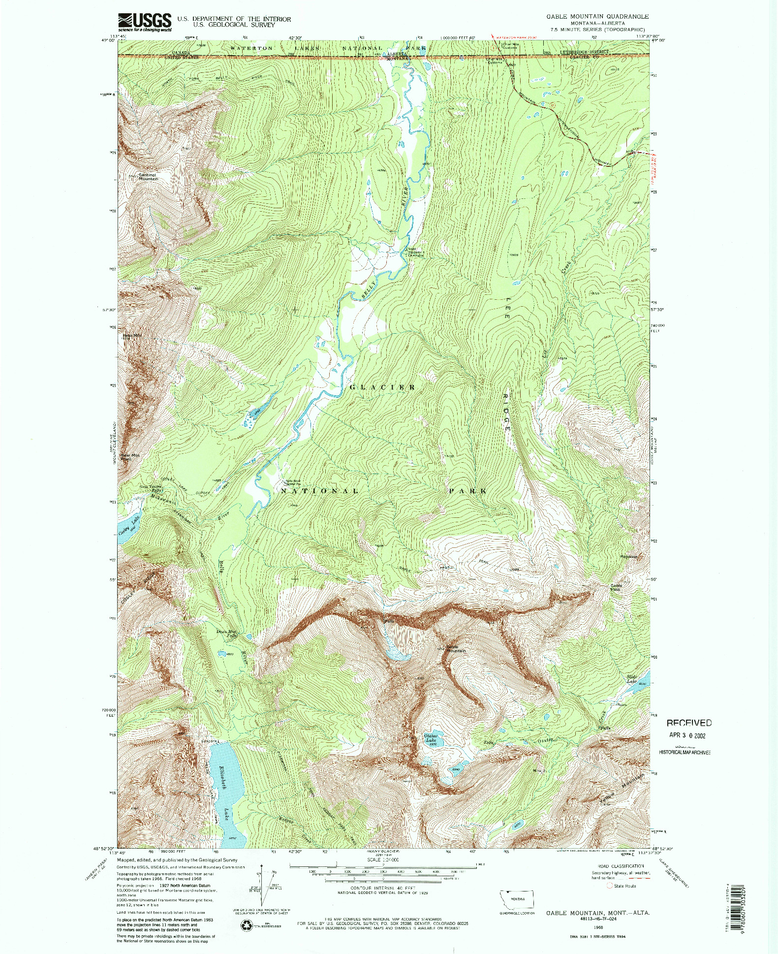 USGS 1:24000-SCALE QUADRANGLE FOR GABLE MOUNTAIN, MT 1968