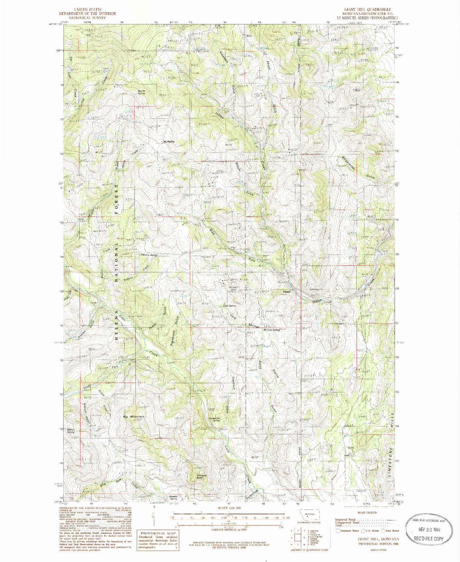 USGS 1:24000-SCALE QUADRANGLE FOR GIANT HILL, MT 1986