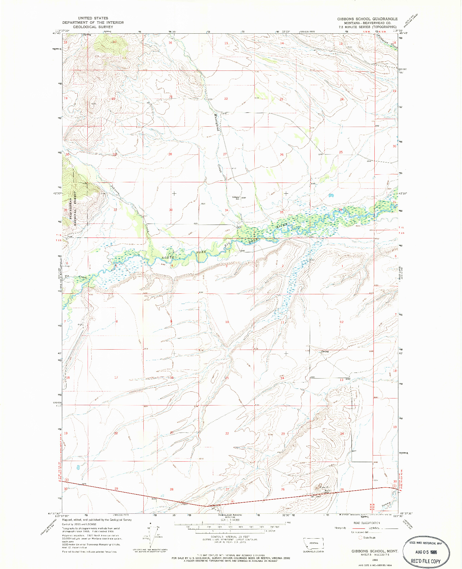 USGS 1:24000-SCALE QUADRANGLE FOR GIBBONS SCHOOL, MT 1966