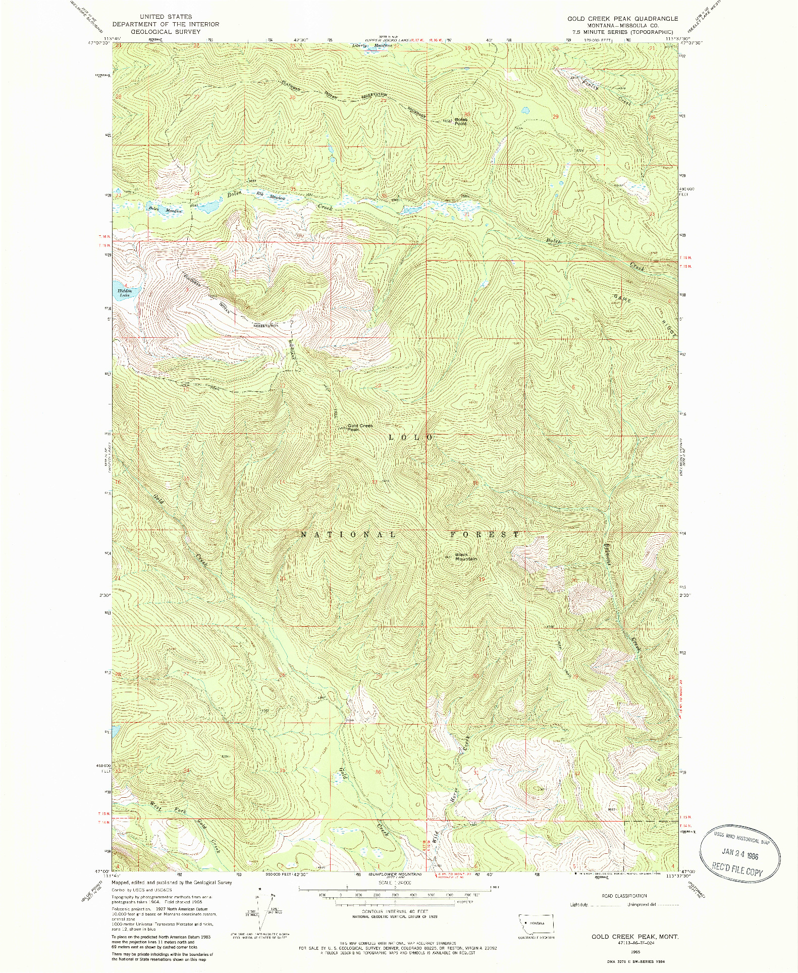 USGS 1:24000-SCALE QUADRANGLE FOR GOLD CREEK PEAK, MT 1965