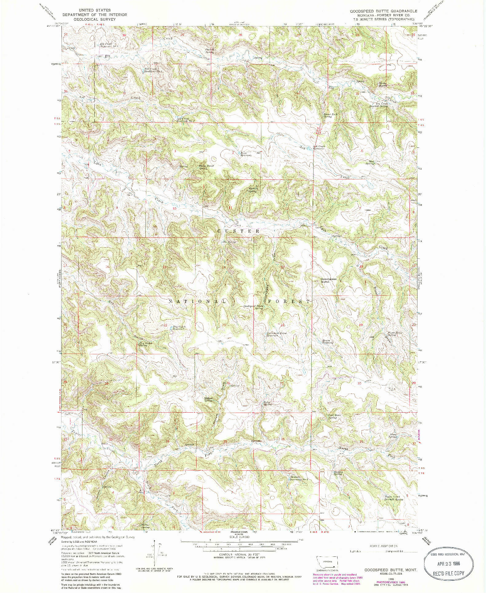 USGS 1:24000-SCALE QUADRANGLE FOR GOODSPEED BUTTE, MT 1966
