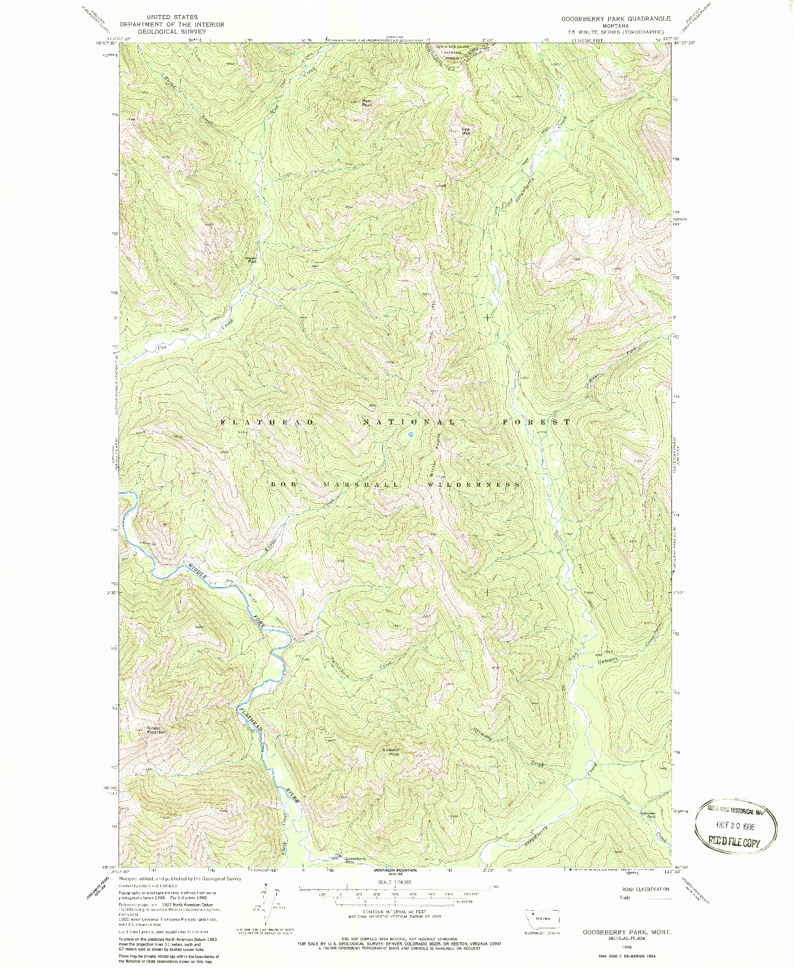 USGS 1:24000-SCALE QUADRANGLE FOR GOOSEBERRY PARK, MT 1968
