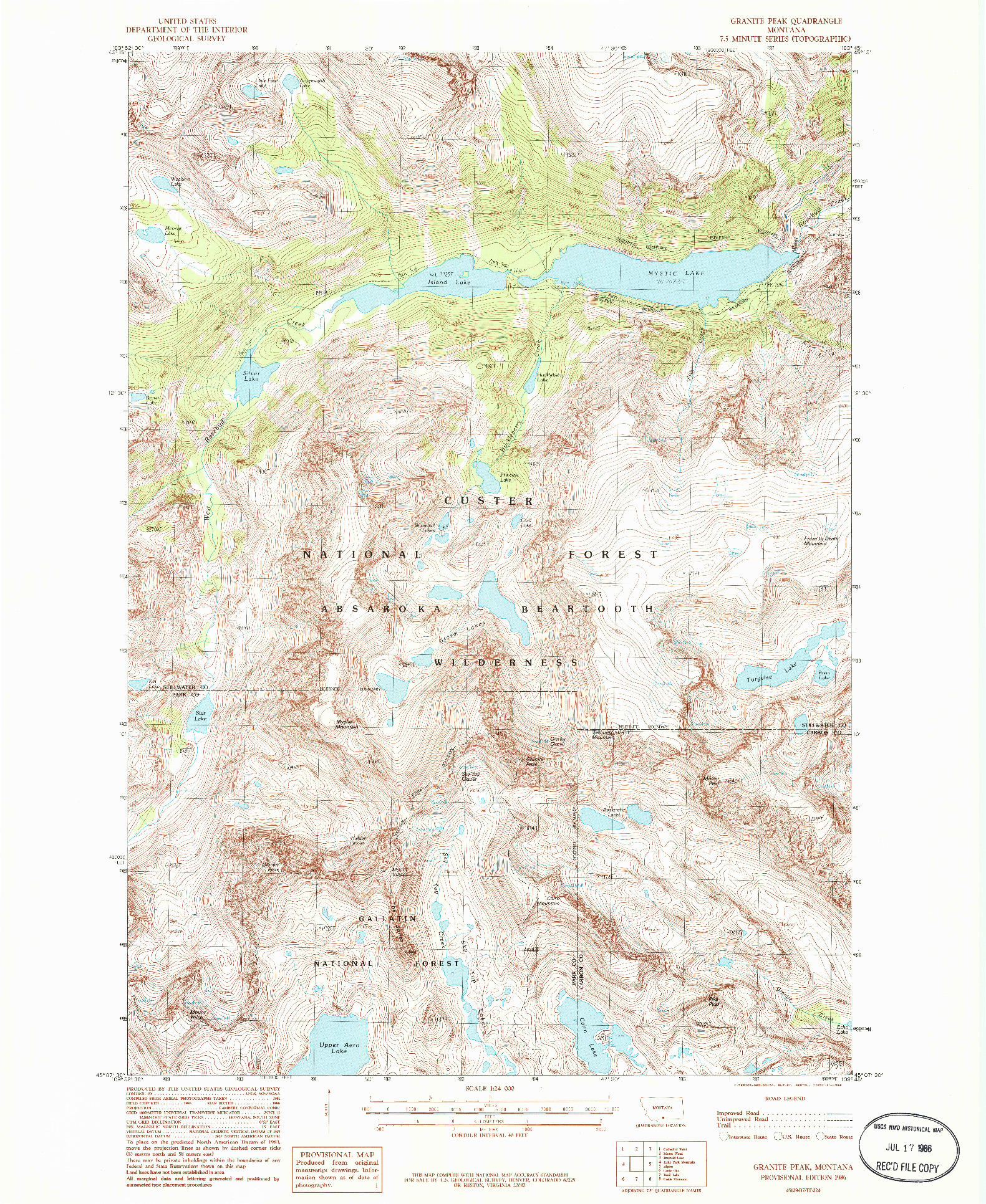 USGS 1:24000-SCALE QUADRANGLE FOR GRANITE PEAK, MT 1986